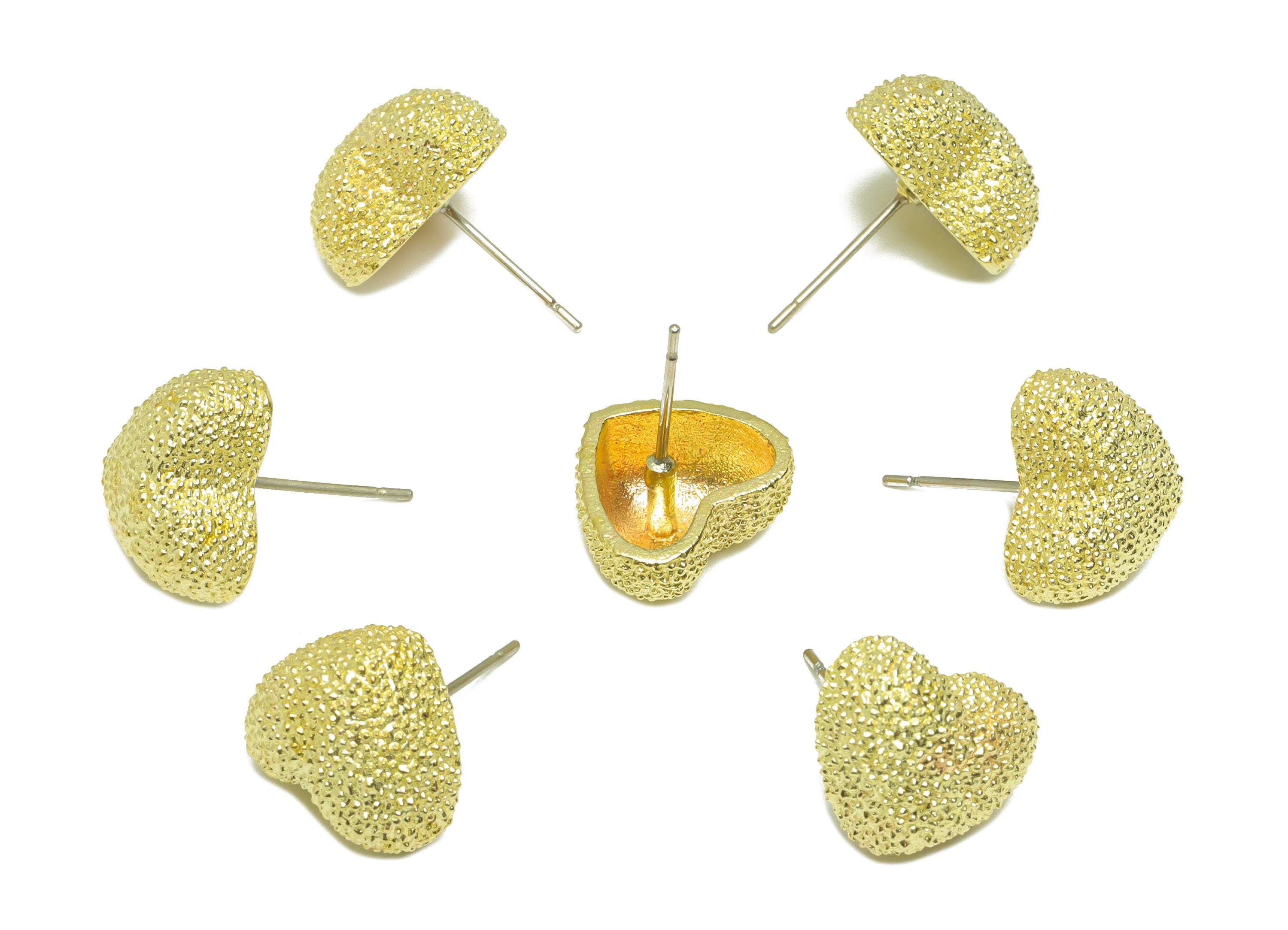 Brass Textured Heart Earring Stud - Raw Brass Frosted Heart Earring Post - Brass Cubic Heart Earring Post - Textured Post - 18x14x7mm-PP9213 - DOMEDBAZAAR