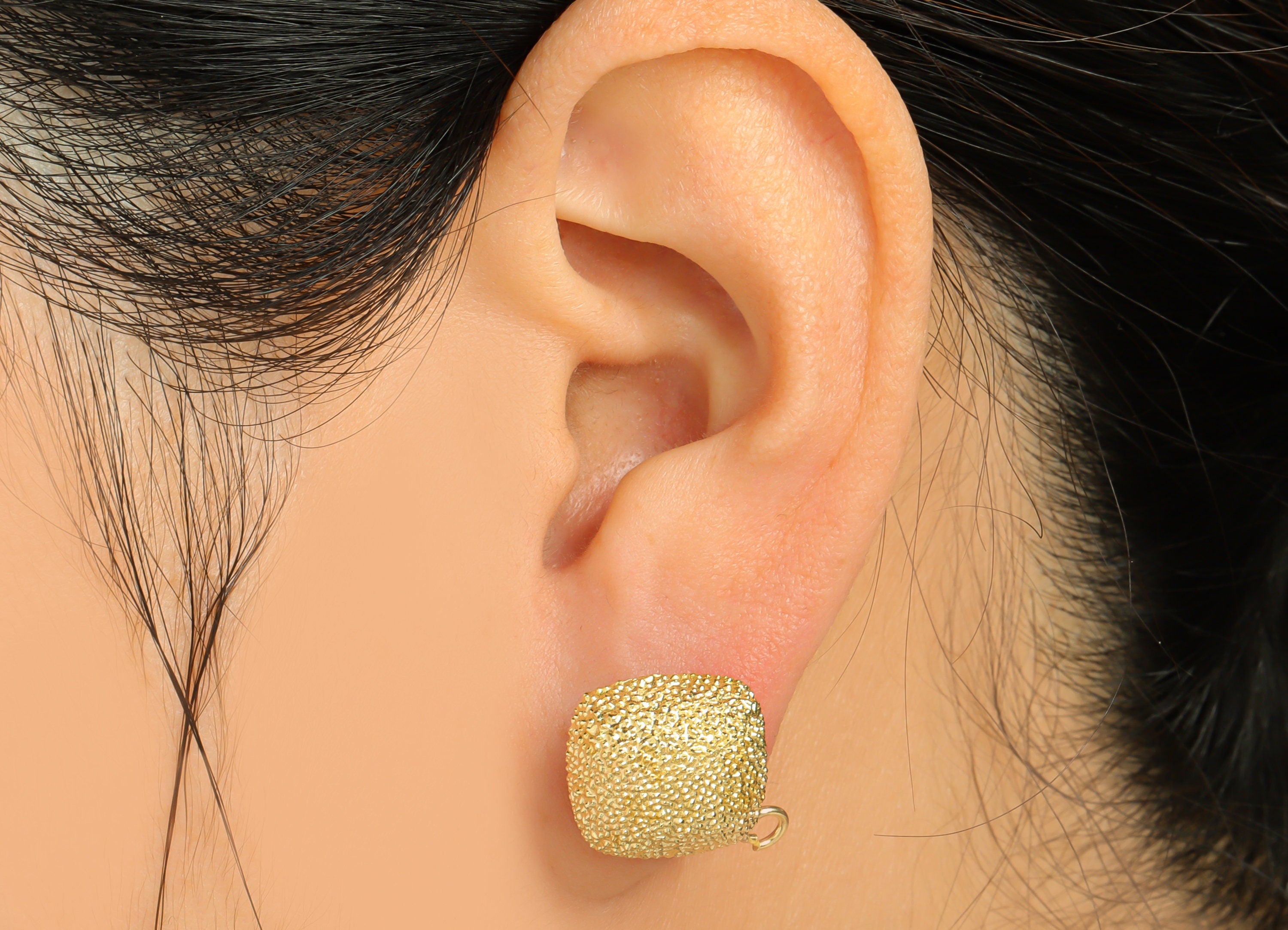 Brass Textured Cube Earring Stud - Raw Brass Frosted Cube Earring Post - Brass Cubic Square Earring Post with Loop - 18x16x7mm - PP9212 - DOMEDBAZAAR