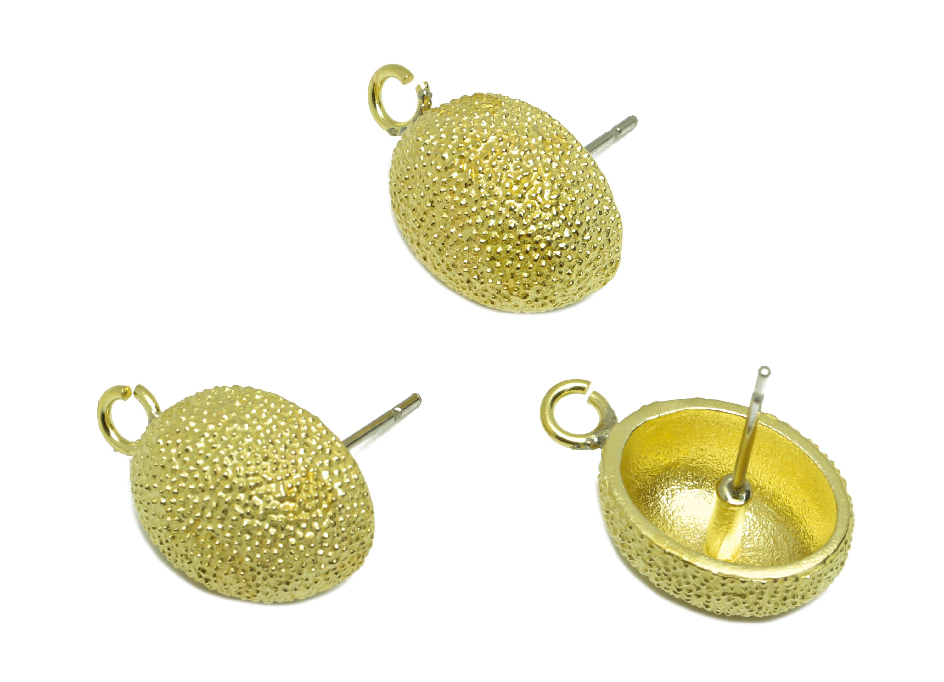 Brass Textured Oval Earring Stud - Raw Brass Frosted Oval Earring Post - Brass Cubic Oval Earring Post With Loop - 18x10.71x7.47mm-PP9210 - DOMEDBAZAAR