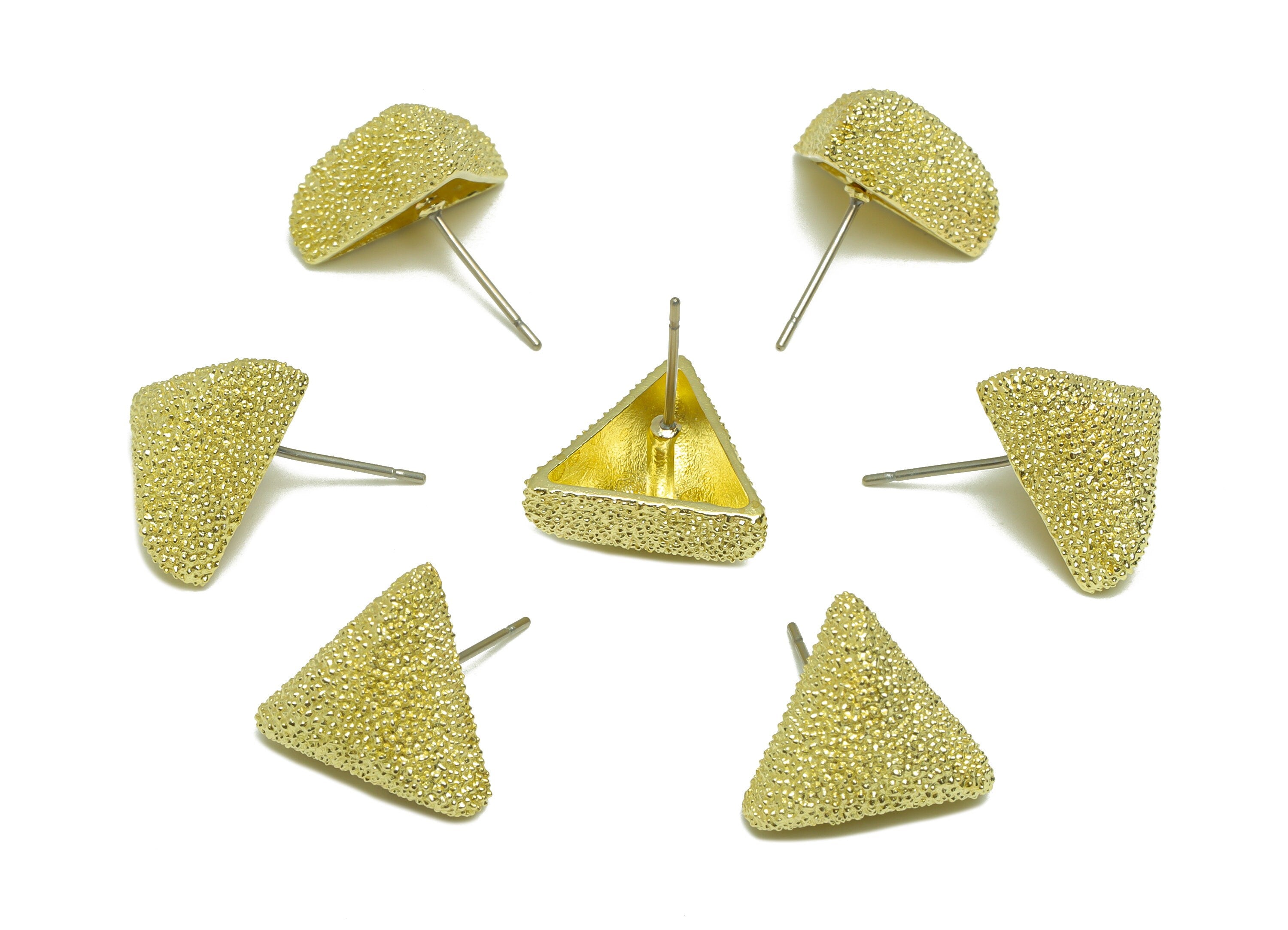 Brass Textured Triangle Earring Stud - Raw Brass Frosted Triangle Earring Post - Brass Cubic Triangle Earring Post - 19.09x14x14mm - PP9209 - DOMEDBAZAAR