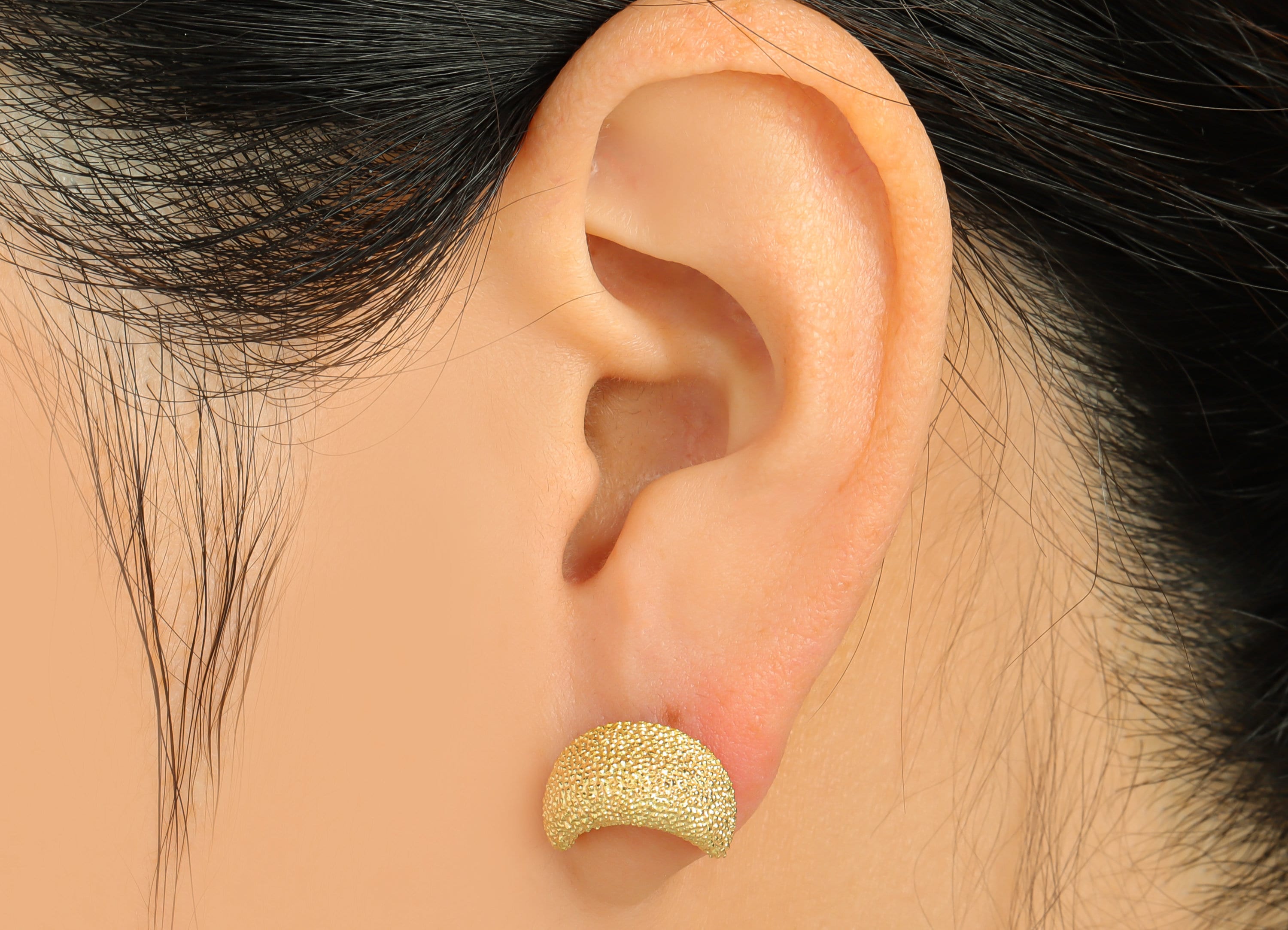 Brass Textured Crescent Earring Stud - Raw Brass Frosted Moon Earring Post - Brass Cubic Crescent Earring Post - 18.47x6.3x7.05mm - PP9216 - DOMEDBAZAAR