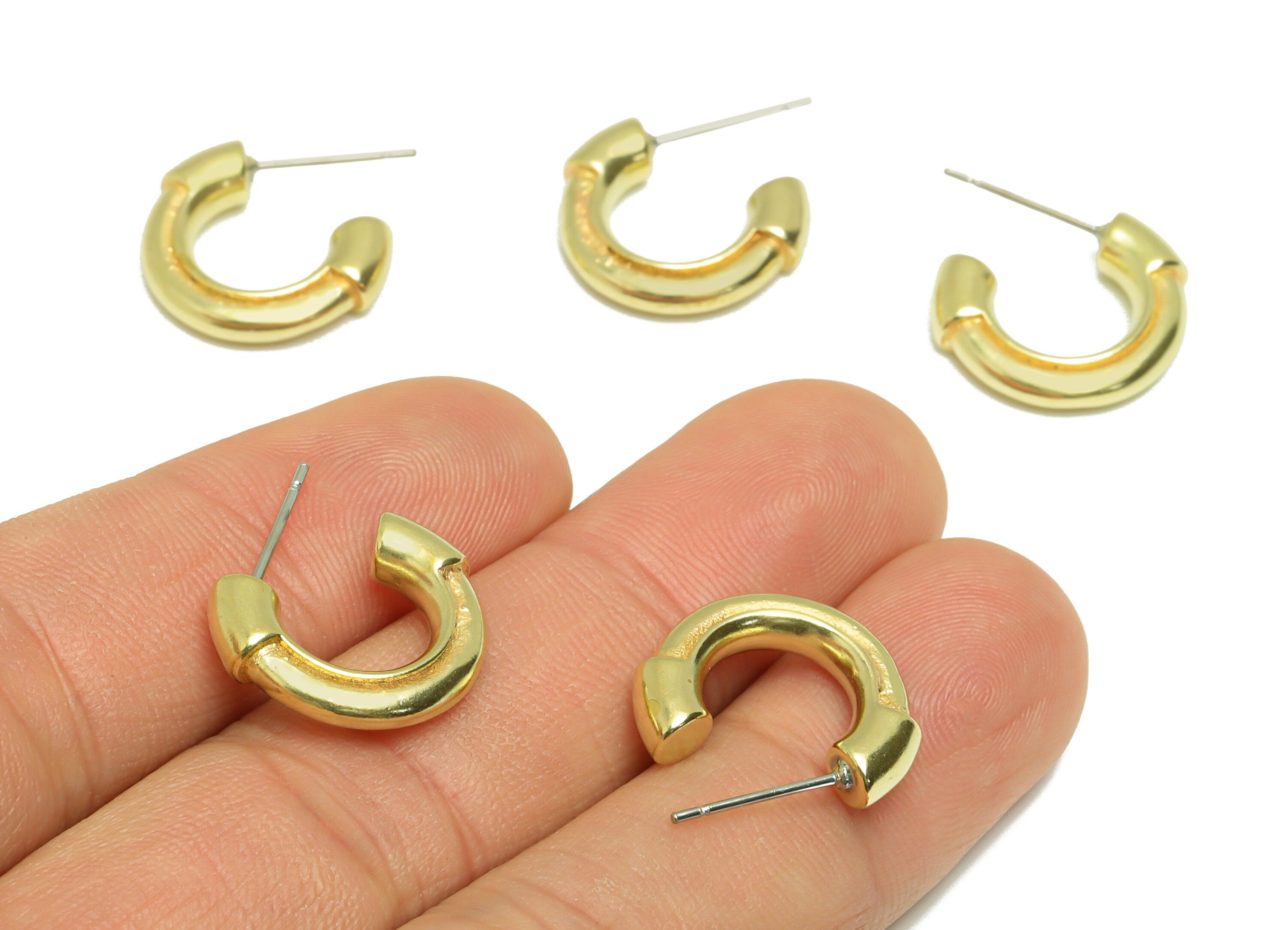 Brass Round C Hoop Earring - Raw Brass Thick Hoop Earring Stud- Brass Textured Open Hoop Earring Post - Steel Hoop Post - 21x17x4mm - PP9205 - DOMEDBAZAAR