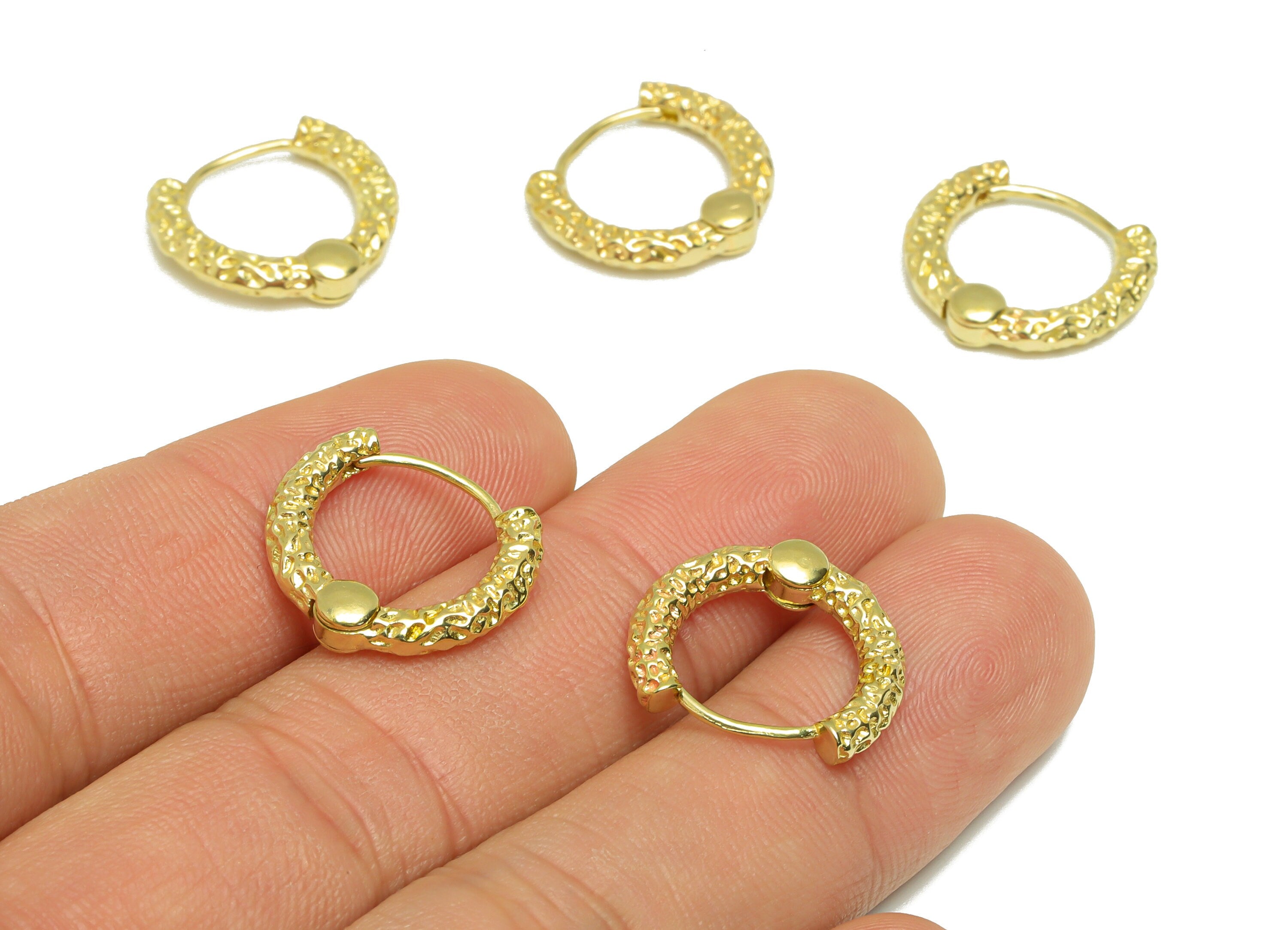 Hammered Huggie Hoop Earring - Raw Brass Textured Hammered Earring Clasp - Brass Hoop Clasp Earring - Hoop Earring - 17.91x15x2mm - PP9206 - DOMEDBAZAAR