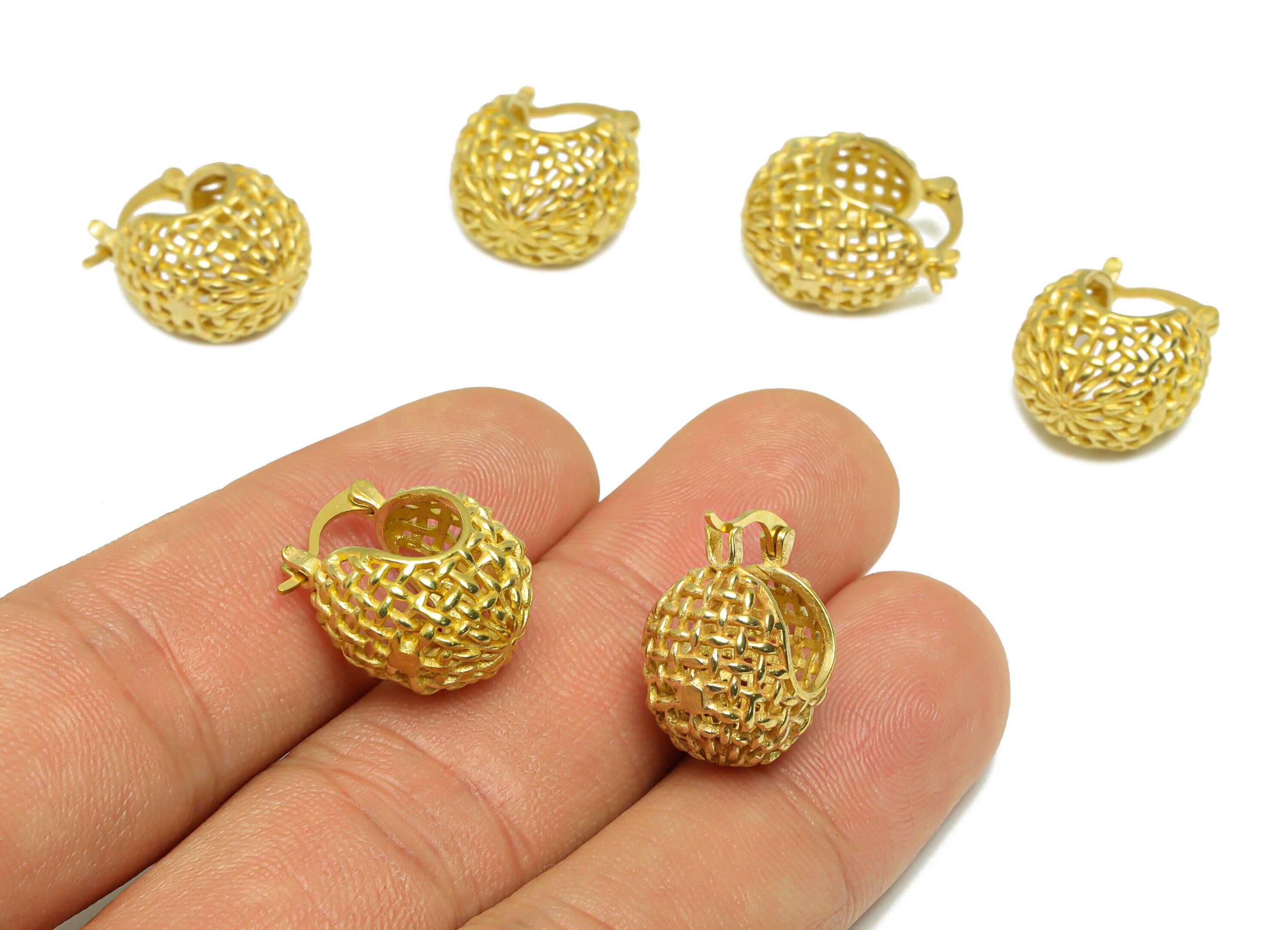 Brass Oval Hinged Back Earring - Raw Brass Basket Mesh Back Earring - Wire Hoop Back Earring - Hoop Wire Back Earring - 17x14x11mm - PP9201 - DOMEDBAZAAR