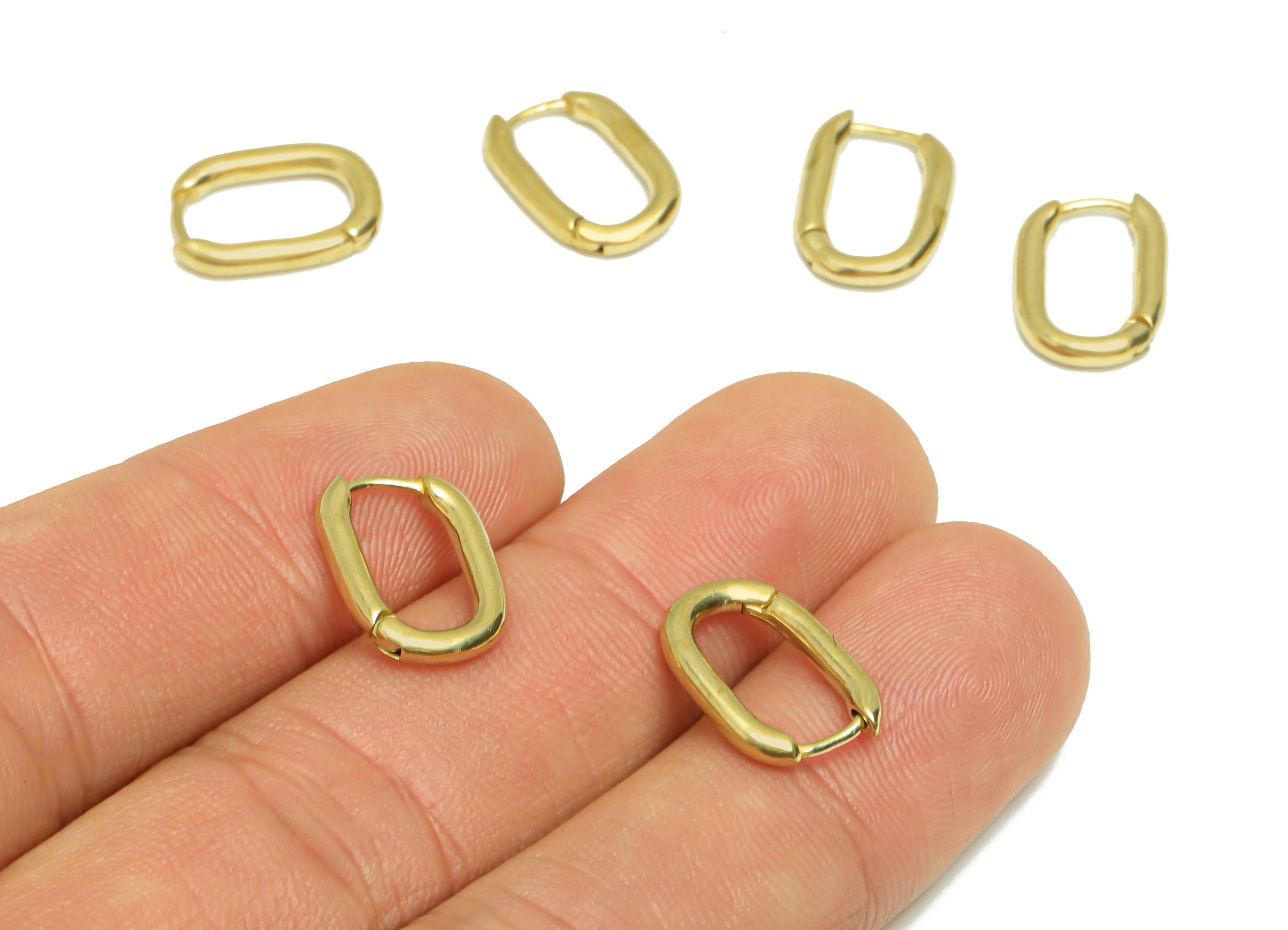 Brass Huggie Hoop Earring - Raw Brass Oval Rectangle Earring Clasp - Geometry Hoop Clasp Earring - Brass Hoop Earring - 14x10x2mm - PP9186 - DOMEDBAZAAR