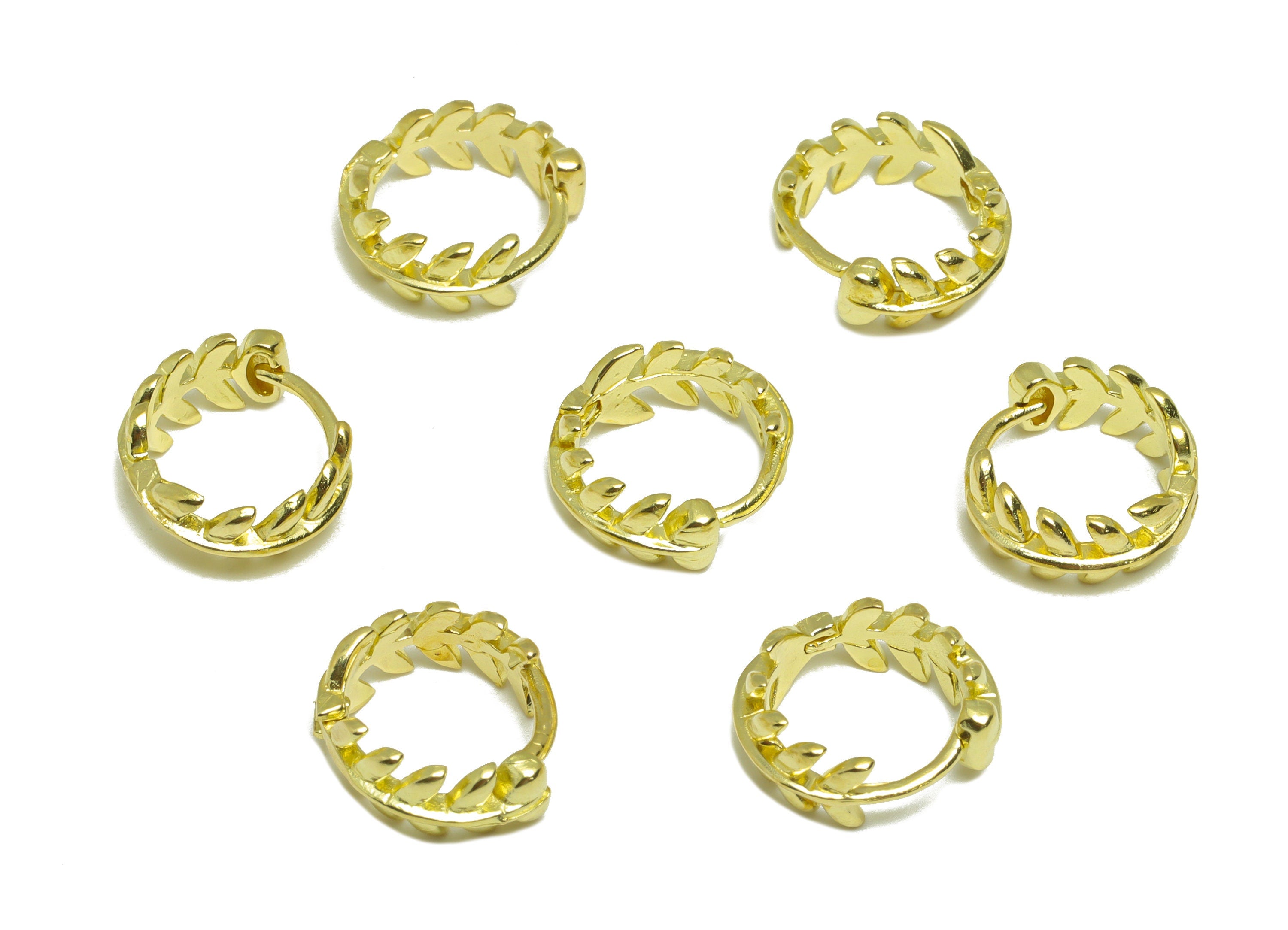 Brass leaf Huggie Hoop Earring - Raw Brass Branch Wire Earring Clasp - Brass Hoop Clasp Earring - Botanical Hoop Earring - 12x12x4mm -PP9166 - DOMEDBAZAAR