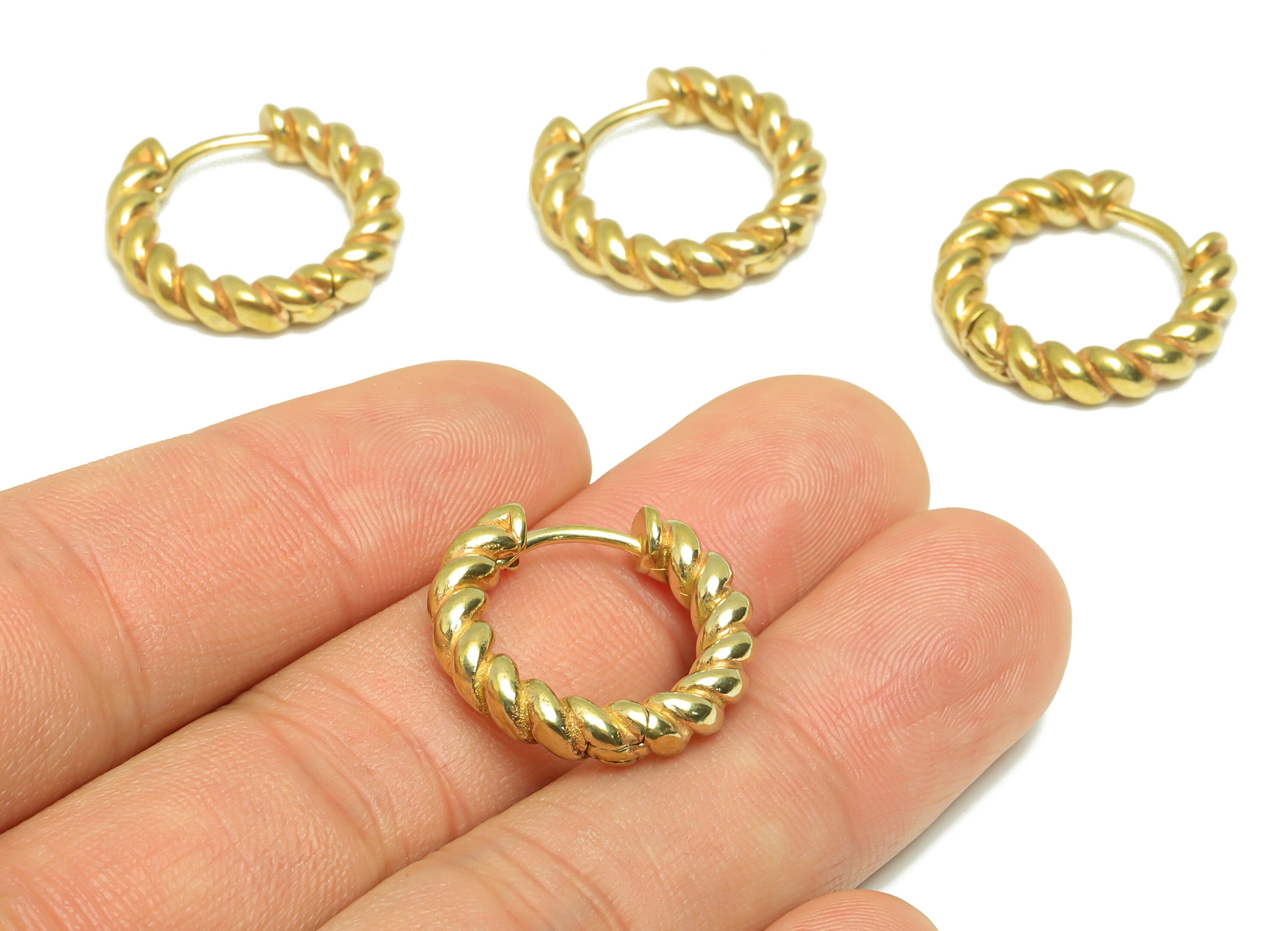 Brass Rope Wire Huggie Hoop - Raw Brass Twisted Wire Earring Clasp - Brass Hoop Clasp Earring - Rope Hoop Earring - 21x 20x4.25mm - PP9170 - DOMEDBAZAAR