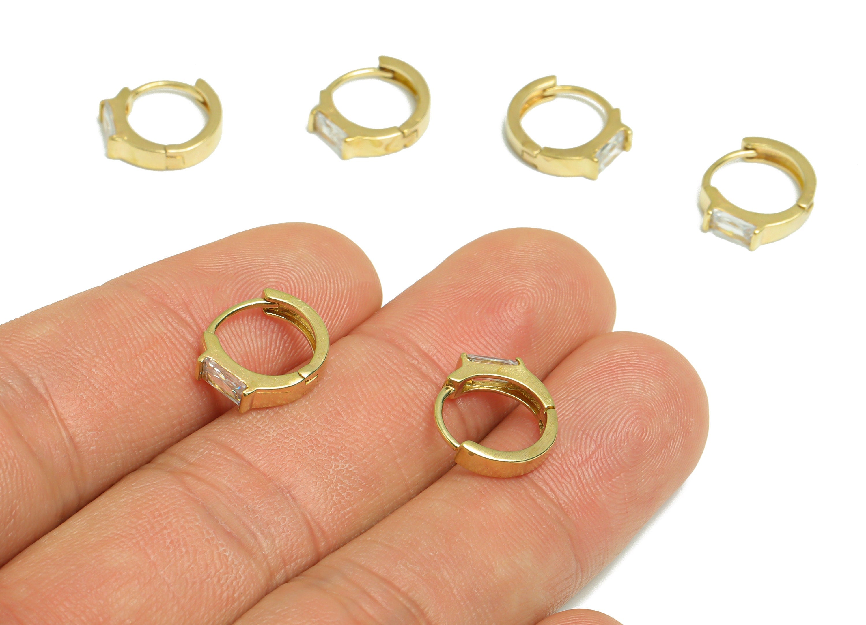 Brass CZ Huggie Hoop - Raw Brass Rings Wire Earring Clasp - Brass Hoop Clasp Earring - Brass Cubic Zircon Hoop Earring - 13x11x2mm - PP9190 - DOMEDBAZAAR