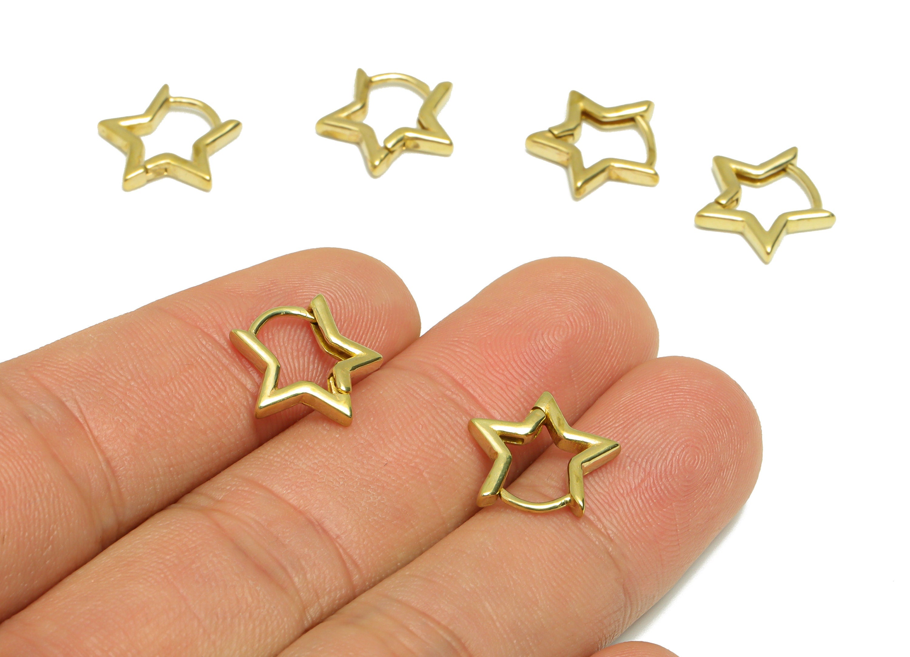 Brass Star Huggie Hoop Earring - Raw Brass Star Earring Clasp - Brass Hoop Clasp Earring - Brass Star Hoop Earring - 14.45x13x2mm - PP9175 - DOMEDBAZAAR