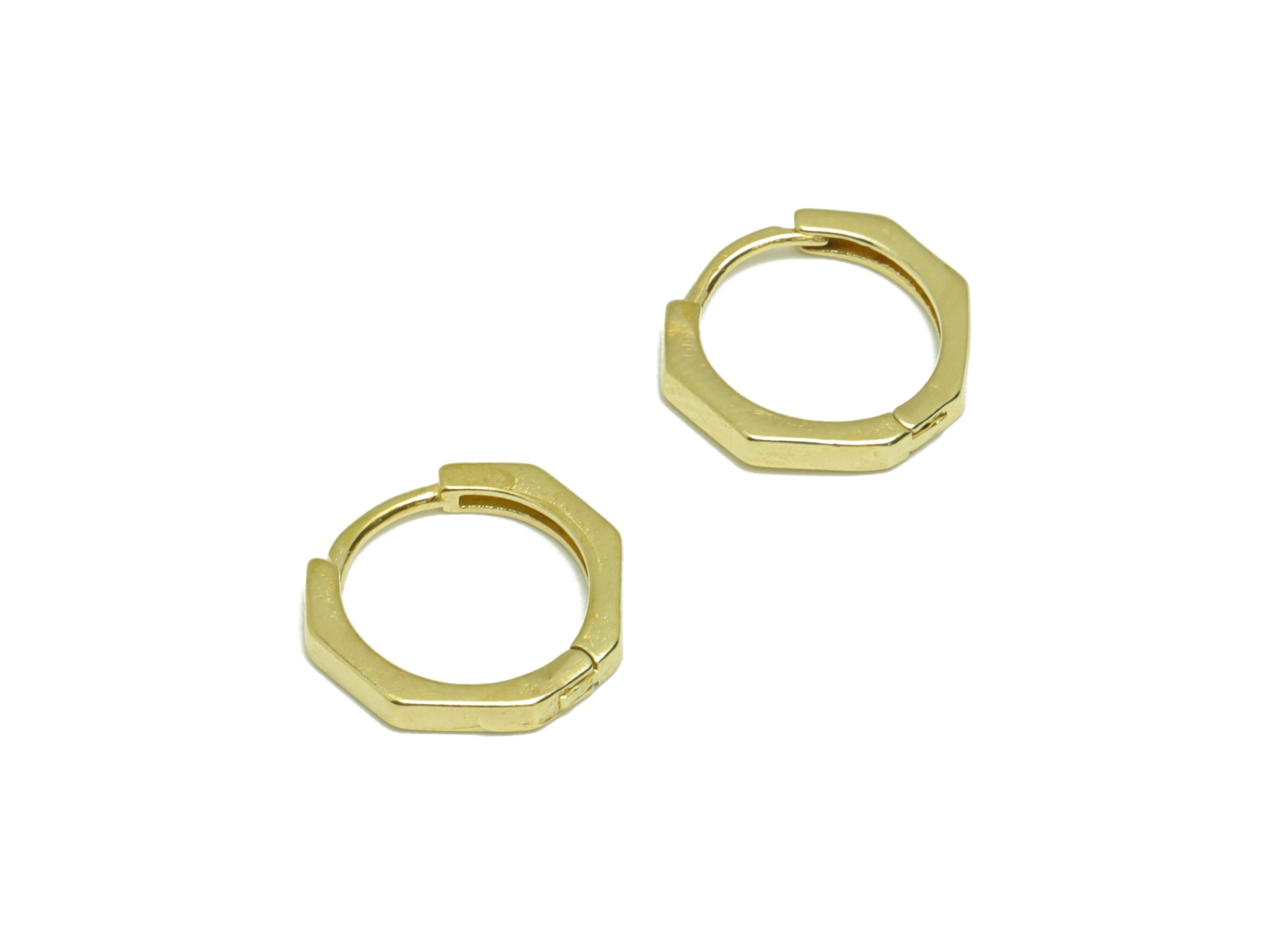 Brass Hexagon Huggie Hoop - Raw Brass Earring Clasp - Brass Hoop Clasp Earring - Brass Geometry Hoop Earring - 11.54x11.54x1.74mm - PP9164 - DOMEDBAZAAR