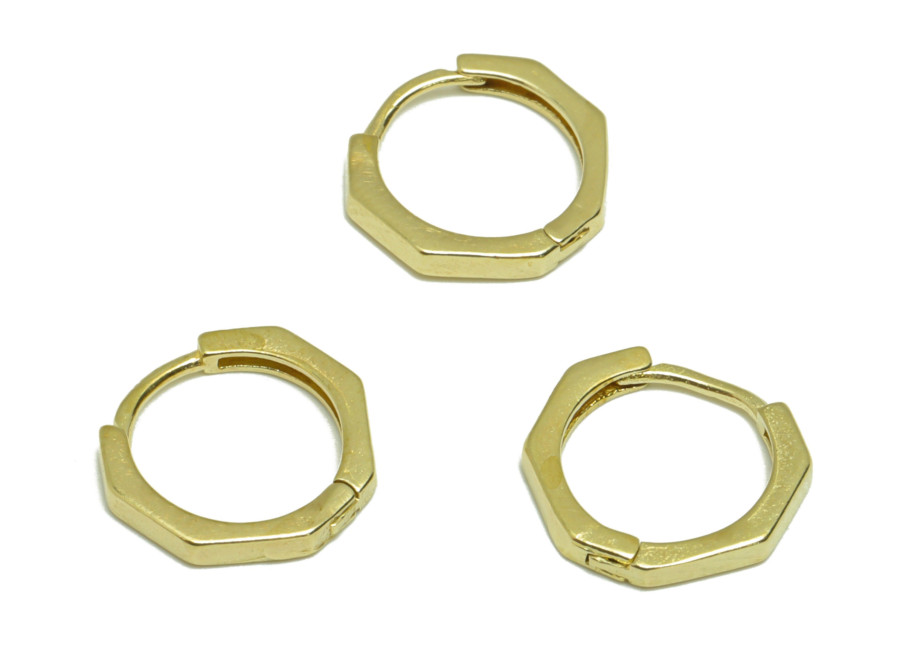 Brass Hexagon Huggie Hoop - Raw Brass Earring Clasp - Brass Hoop Clasp Earring - Brass Geometry Hoop Earring - 11.54x11.54x1.74mm - PP9164 - DOMEDBAZAAR