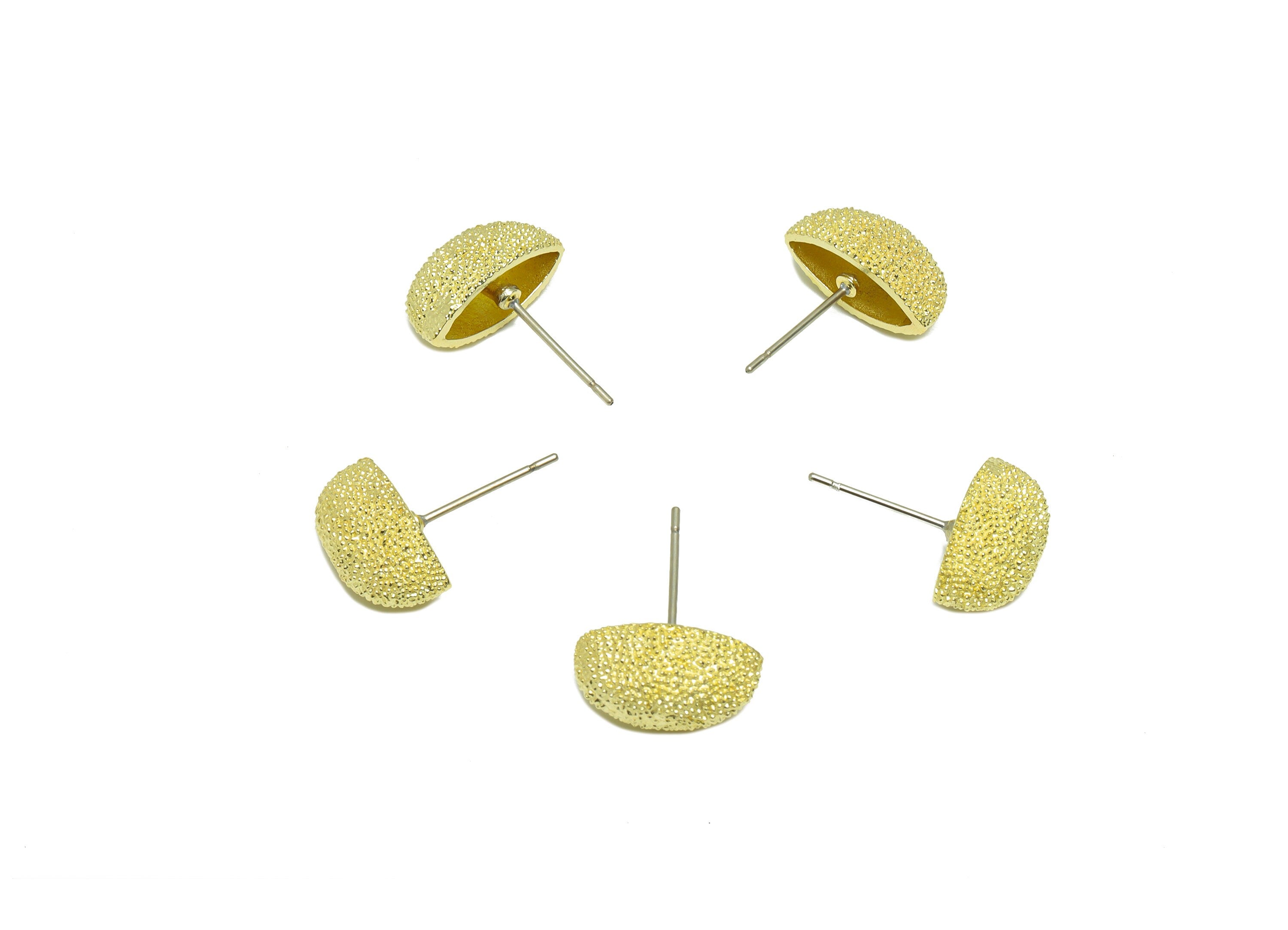 Brass Textured Oval Earring Stud - Raw Brass Frosted Oval Earring Post - Brass Cubic Oval Earring Post - 19x6.94x6.78mm - PP9215 - DOMEDBAZAAR