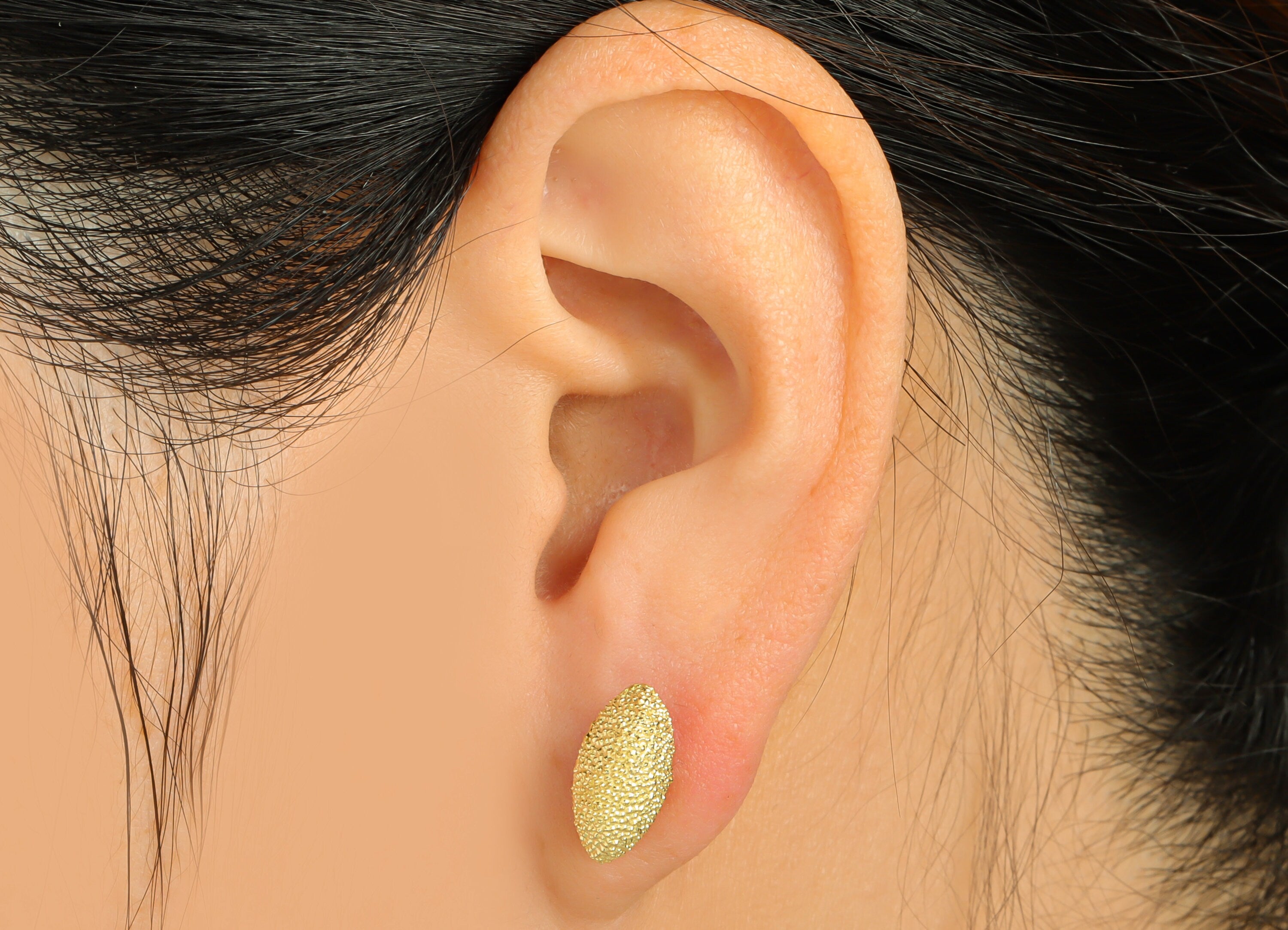 Brass Textured Oval Earring Stud - Raw Brass Frosted Oval Earring Post - Brass Cubic Oval Earring Post - 19x6.94x6.78mm - PP9215 - DOMEDBAZAAR