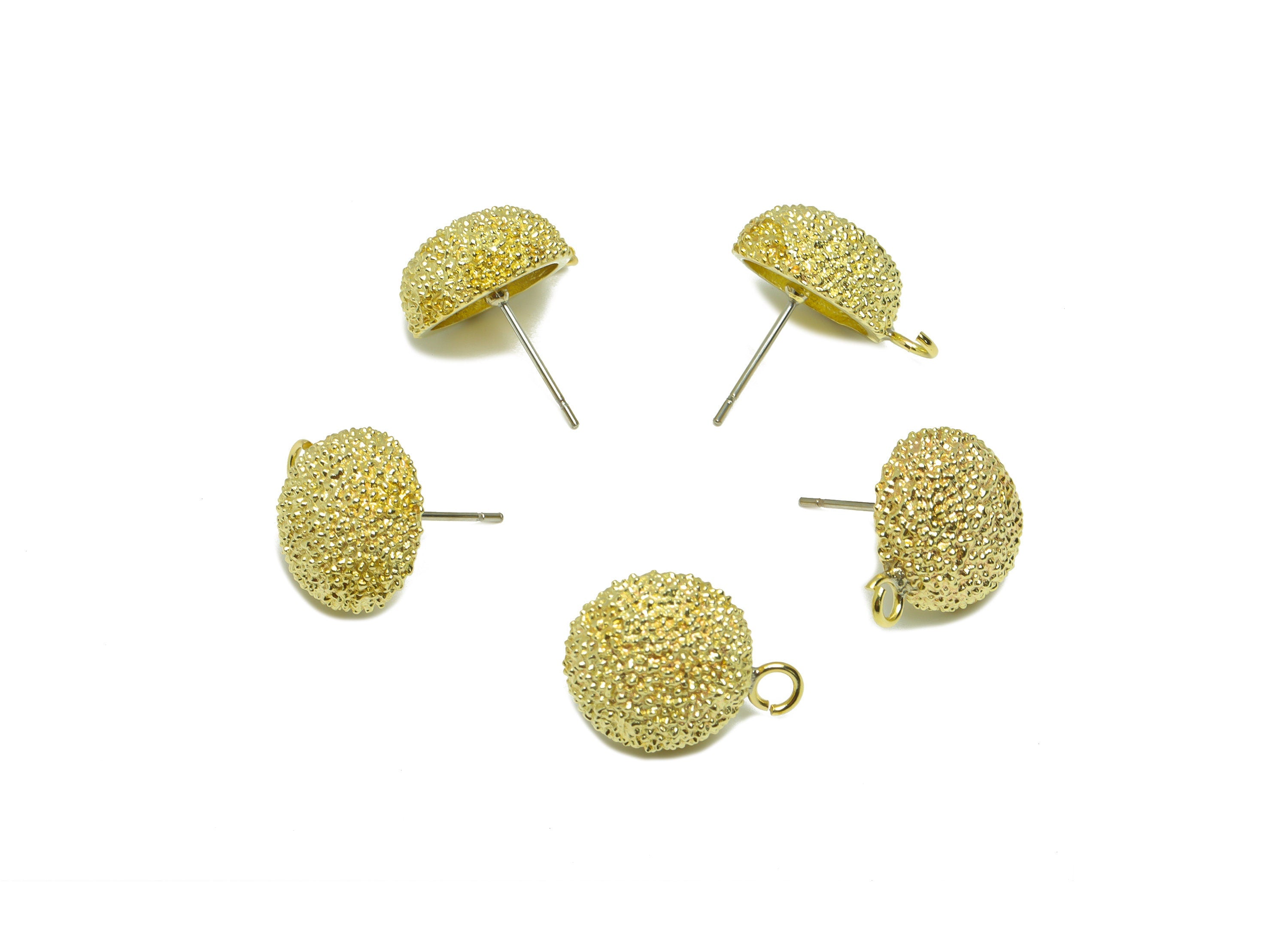 Brass Textured Round Earring Stud - Raw Brass Frosted Circle Earring Post - Brass Cubic Circle Earring Post with Loop - 18x17x13mm - PP9199 - DOMEDBAZAAR