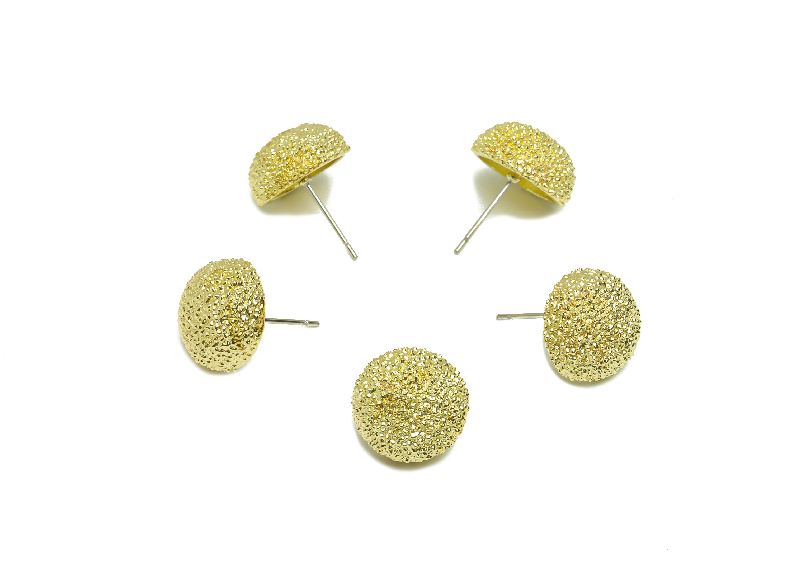 Brass Textured Round Earring Stud - Raw Brass Frosted Circle Earring Post - Brass Cubic Circle Earring Post - 18.34x13.53x7.06mm - PP9181 - DOMEDBAZAAR