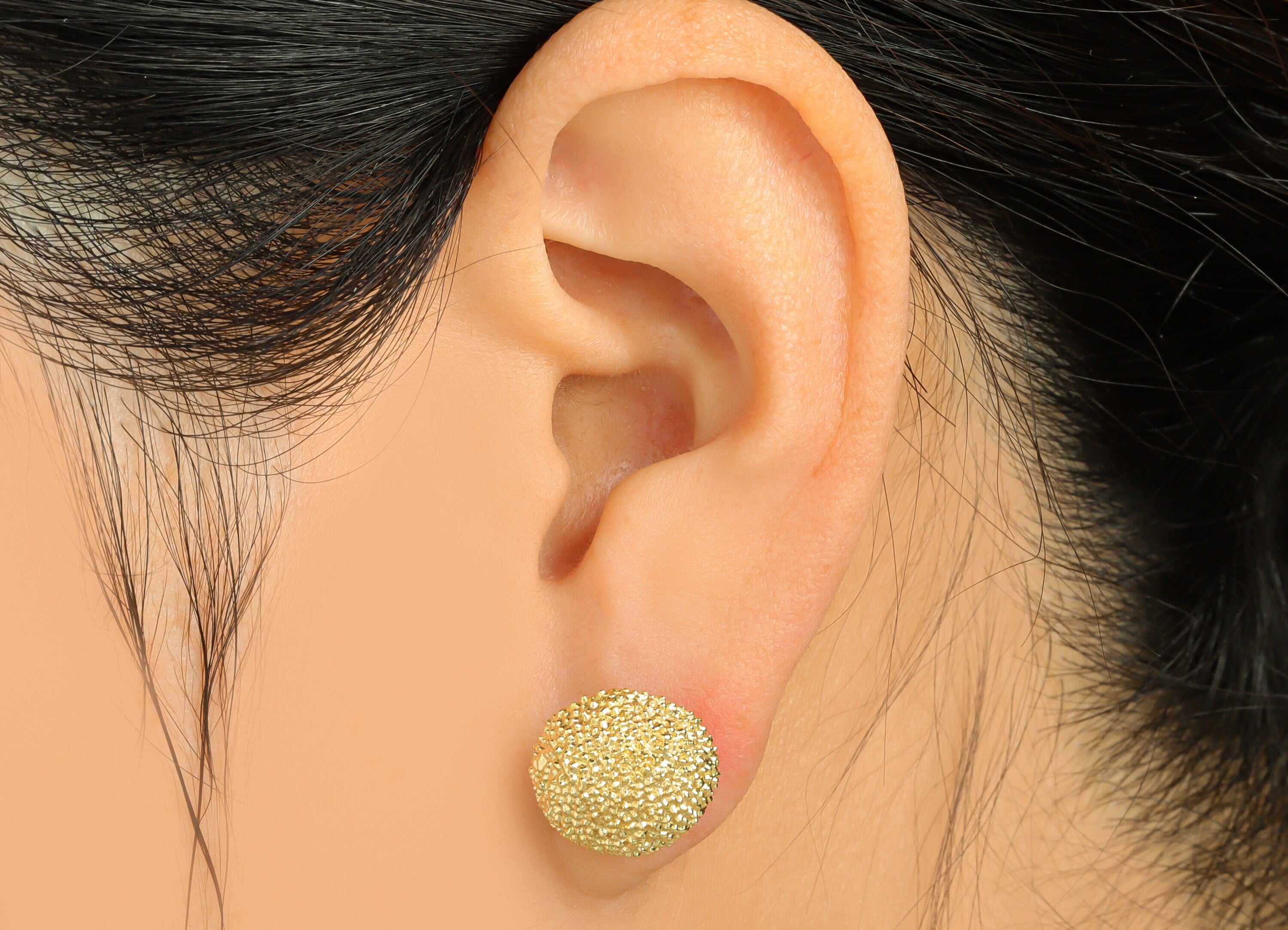 Brass Textured Round Earring Stud - Raw Brass Frosted Circle Earring Post - Brass Cubic Circle Earring Post - 18.34x13.53x7.06mm - PP9181 - DOMEDBAZAAR