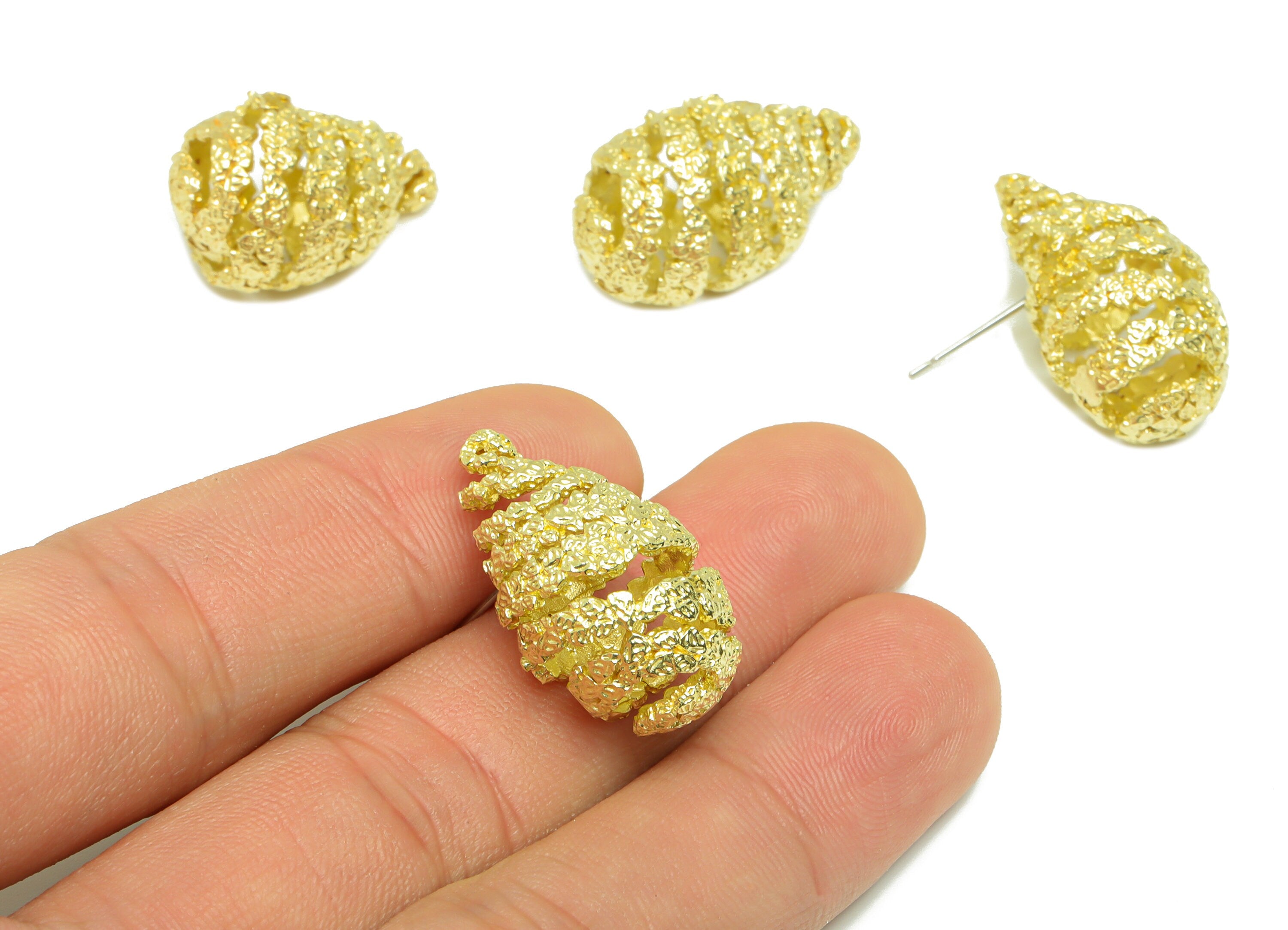 Brass Textured Drop Earring Stud - Raw Brass Frosted Twine Wire Earring Post - Brass Cubic Teardrop Earring Post - 25.71x23.85x14mm - PP9195 - DOMEDBAZAAR