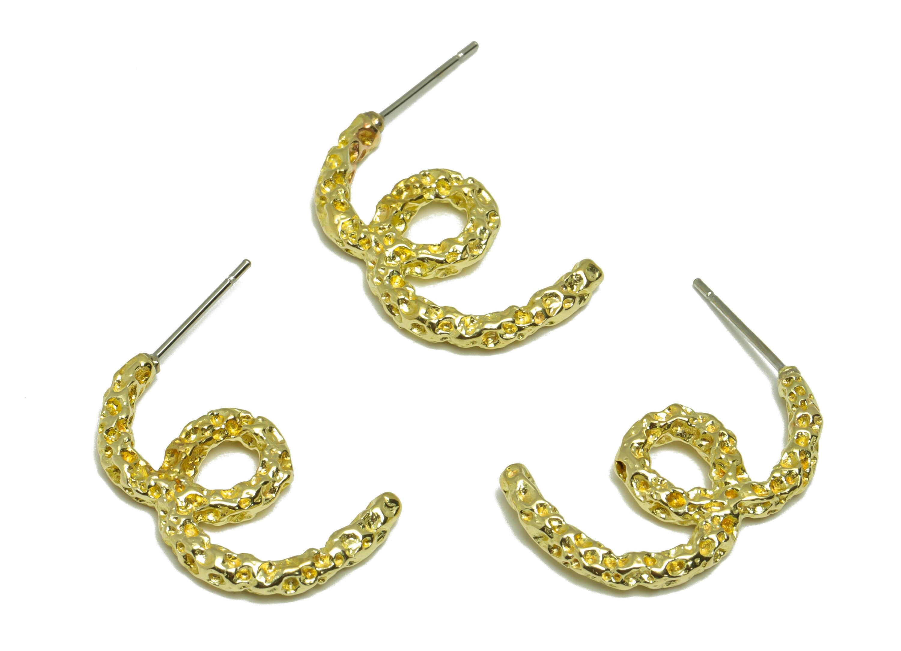 Hammered Wire Earring Stud - Raw Brass Textured Wire Earring Post - Brass Knot Twisted Earring Post - Hammered Earring - 24x13x2mm - PP9168 - DOMEDBAZAAR