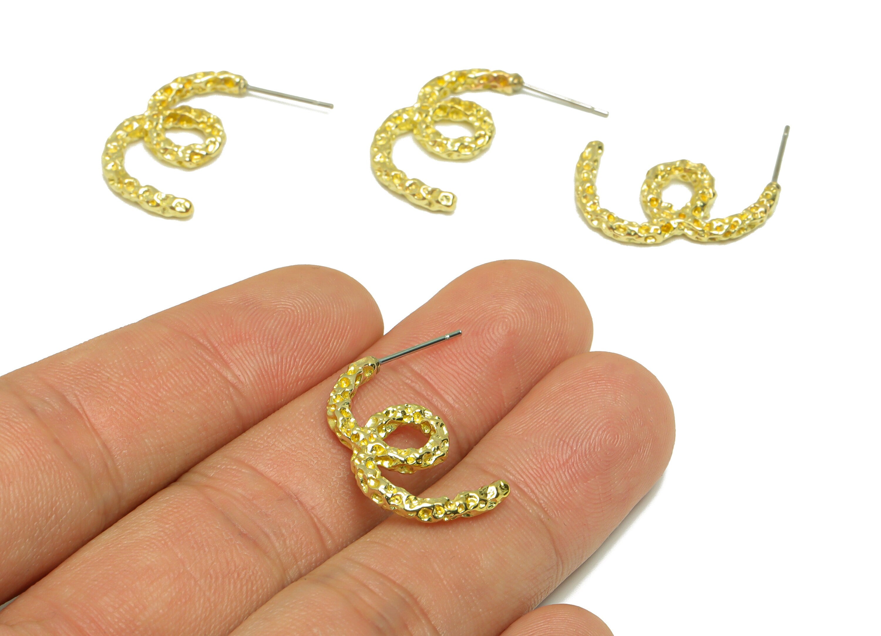 Hammered Wire Earring Stud - Raw Brass Textured Wire Earring Post - Brass Knot Twisted Earring Post - Hammered Earring - 24x13x2mm - PP9168 - DOMEDBAZAAR