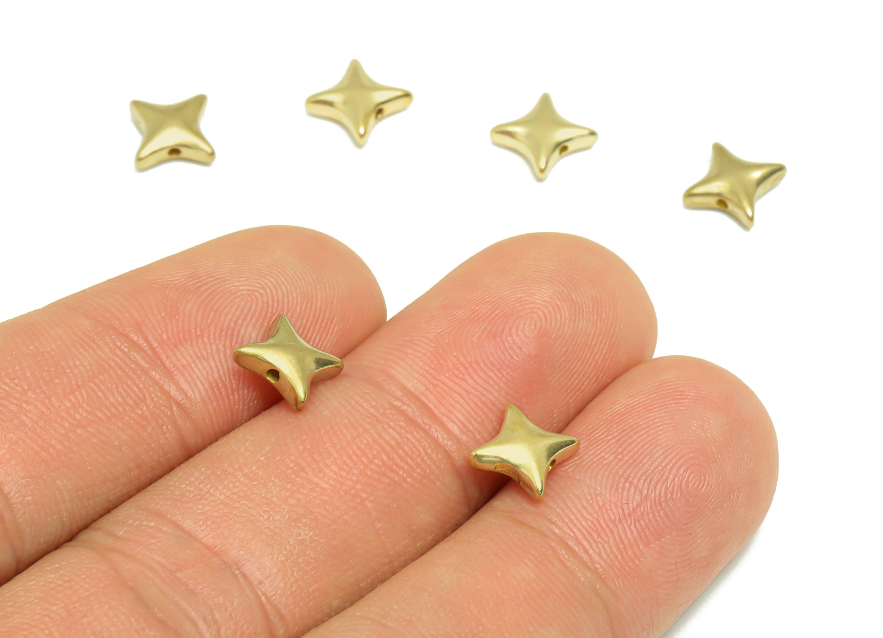 Star Bracelet Spacer Beads - Raw Brass Beaded Earring Bead - Cubic Bead Earring Bead - For Bracelet - Star Bracelet Bead - 9x9x3mm - PP9179 - DOMEDBAZAAR