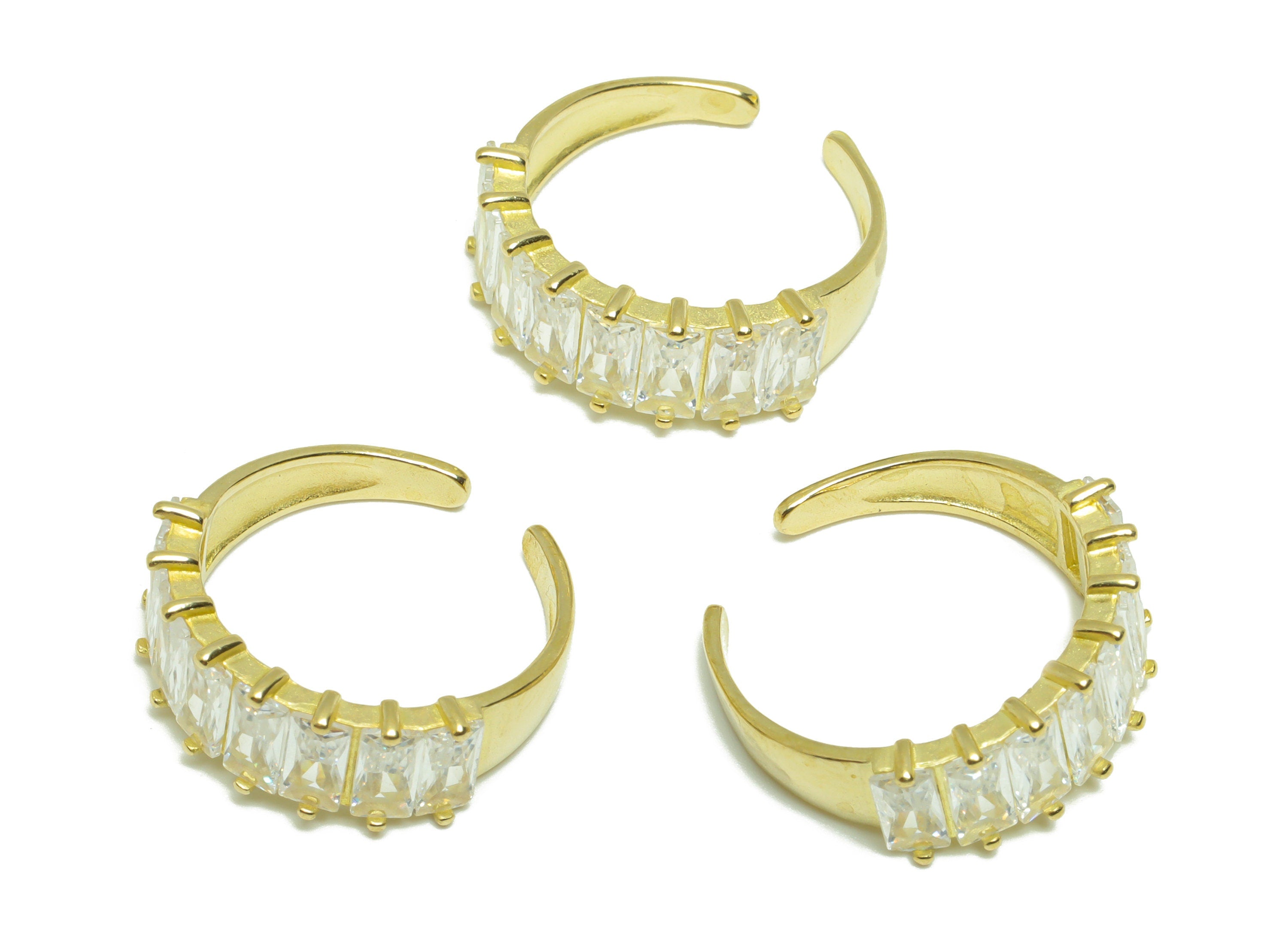 Brass CZ Rectangle Ring - Raw Brass Ring Settings - Brass Adjustable Rings - Brass Cubic Zircon Rectangle Rings - 20.5x20.23x7.3mm - PP9561 - DOMEDBAZAAR