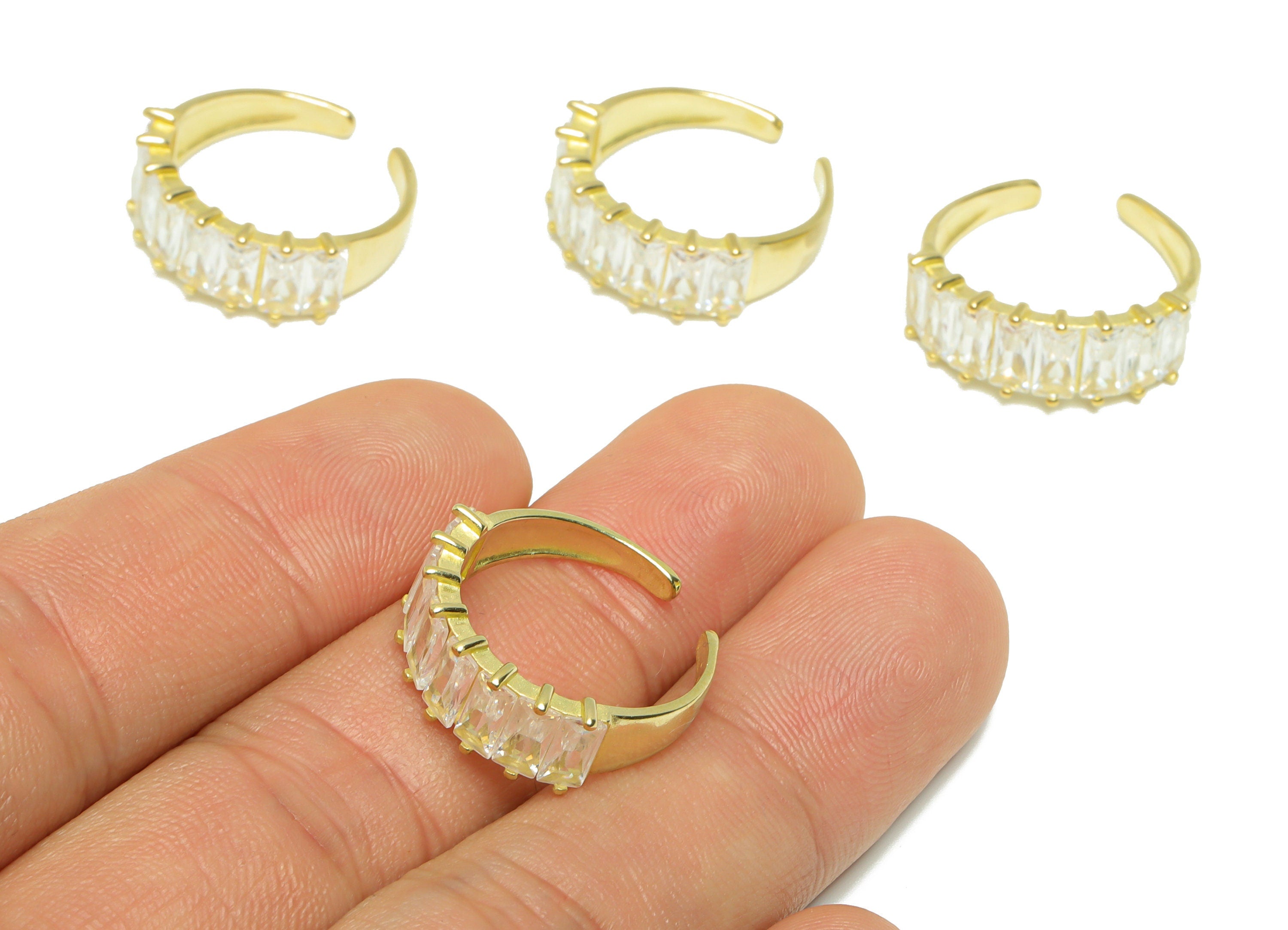 Brass CZ Rectangle Ring - Raw Brass Ring Settings - Brass Adjustable Rings - Brass Cubic Zircon Rectangle Rings - 20.5x20.23x7.3mm - PP9561 - DOMEDBAZAAR