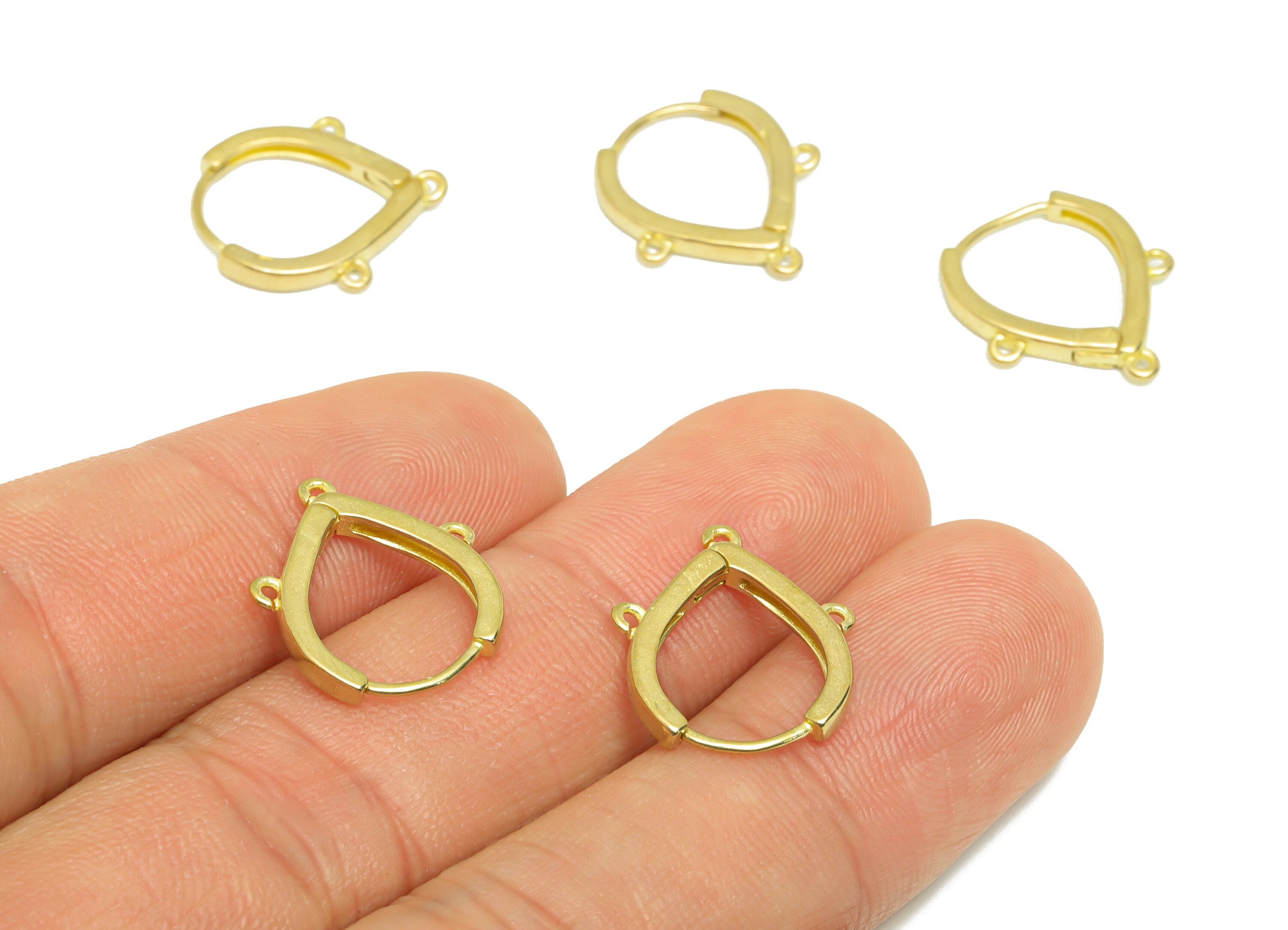 Teardrop Huggie Hoop Earring - Raw Brass Earring Clasp With 3 Loop - Brass Clasp Teardrop Hoop Earring For Tassel Chain - 16x14x1mm -PP9274 - DOMEDBAZAAR