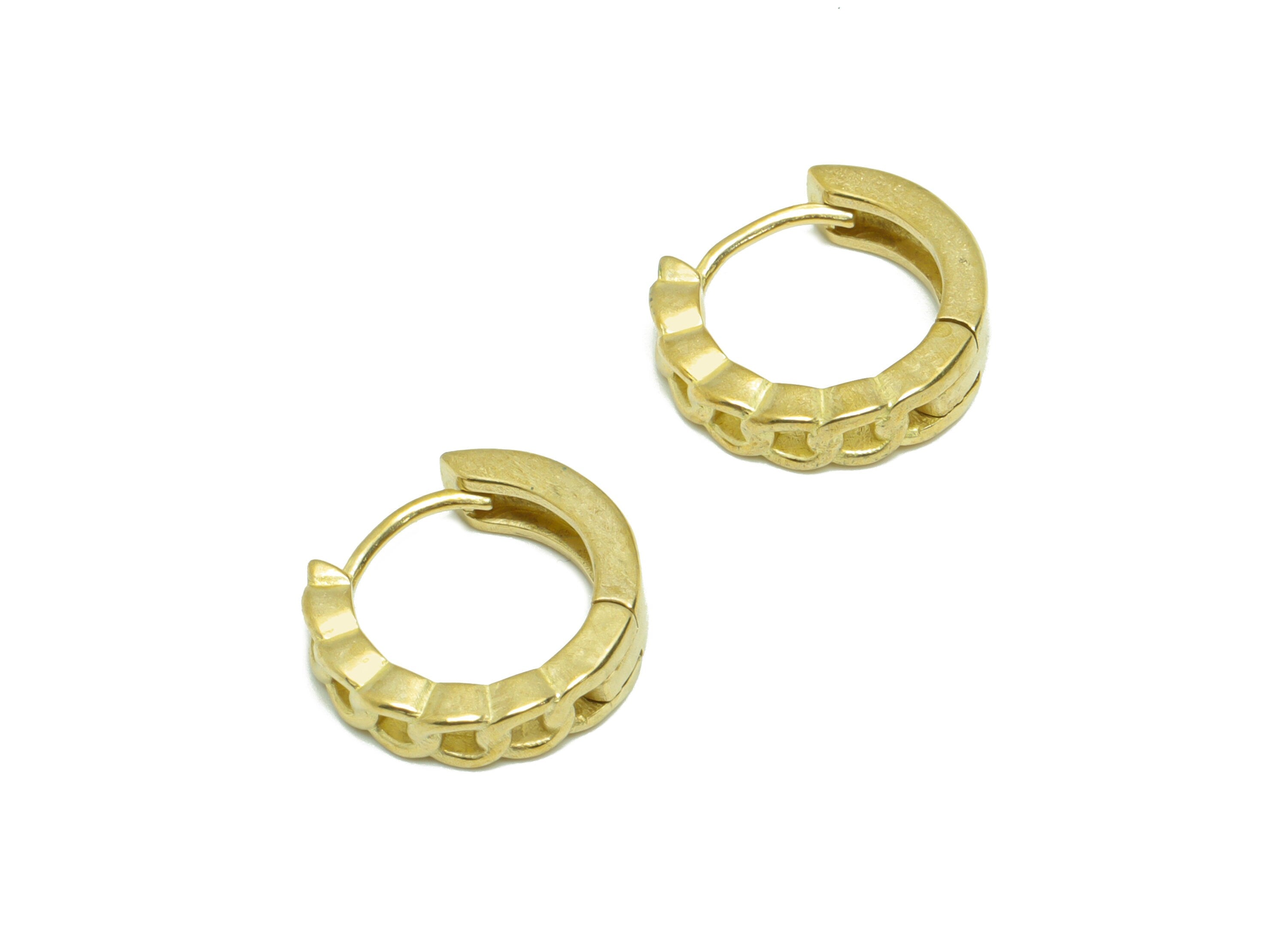 Round Chain Huggie Hoop Earring - Raw Brass Rope Earring Clasp - Brass Circle Clasp Earring - Chain Hoop Earring - 13.5x12x1mm - PP9293 - DOMEDBAZAAR