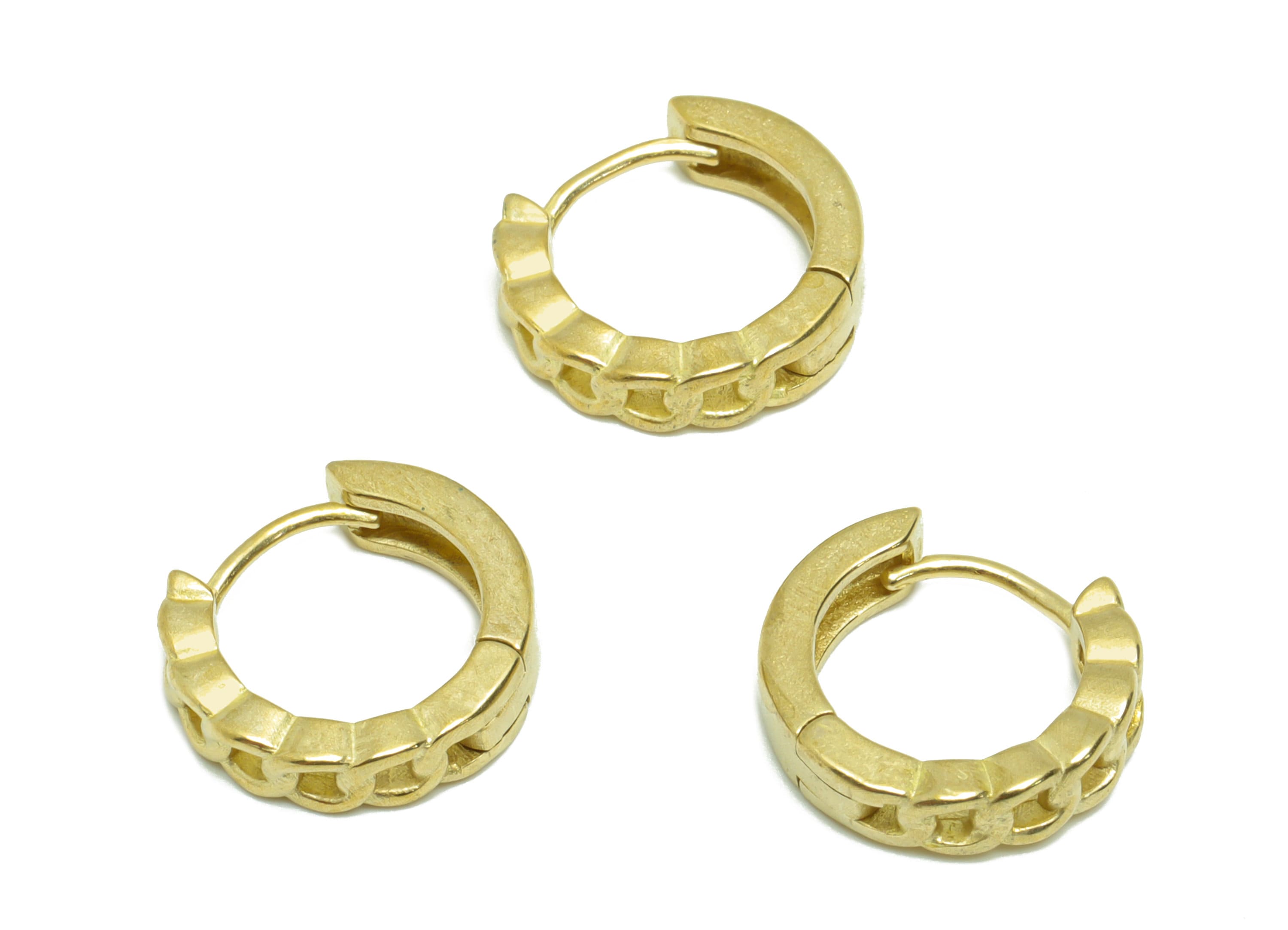 Round Chain Huggie Hoop Earring - Raw Brass Rope Earring Clasp - Brass Circle Clasp Earring - Chain Hoop Earring - 13.5x12x1mm - PP9293 - DOMEDBAZAAR
