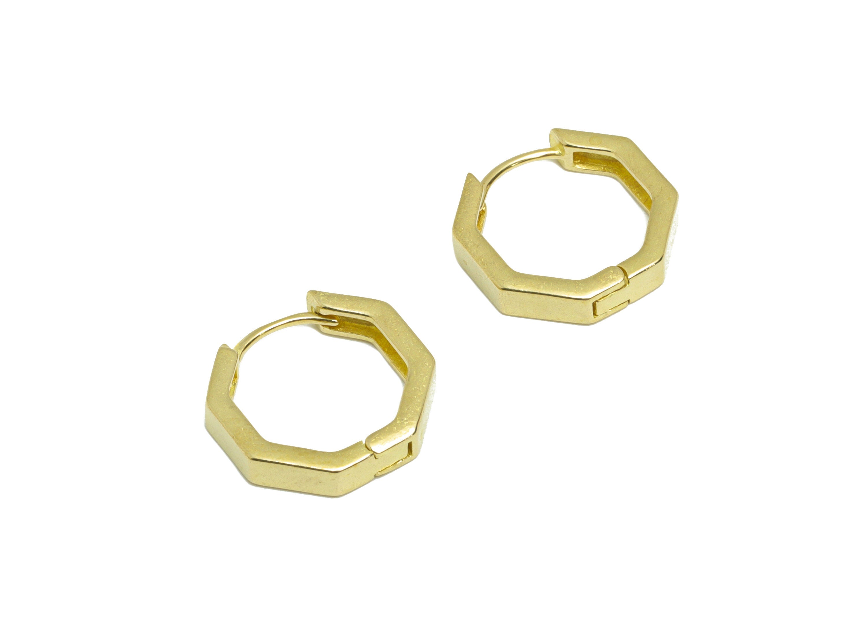 Hexagon Huggie Hoop Earring - Raw Brass Geometry Earring Clasp - Brass Clasp Earring - Clasp Hoop Earring - 13.9x13x1.5mm - PP9285 - DOMEDBAZAAR