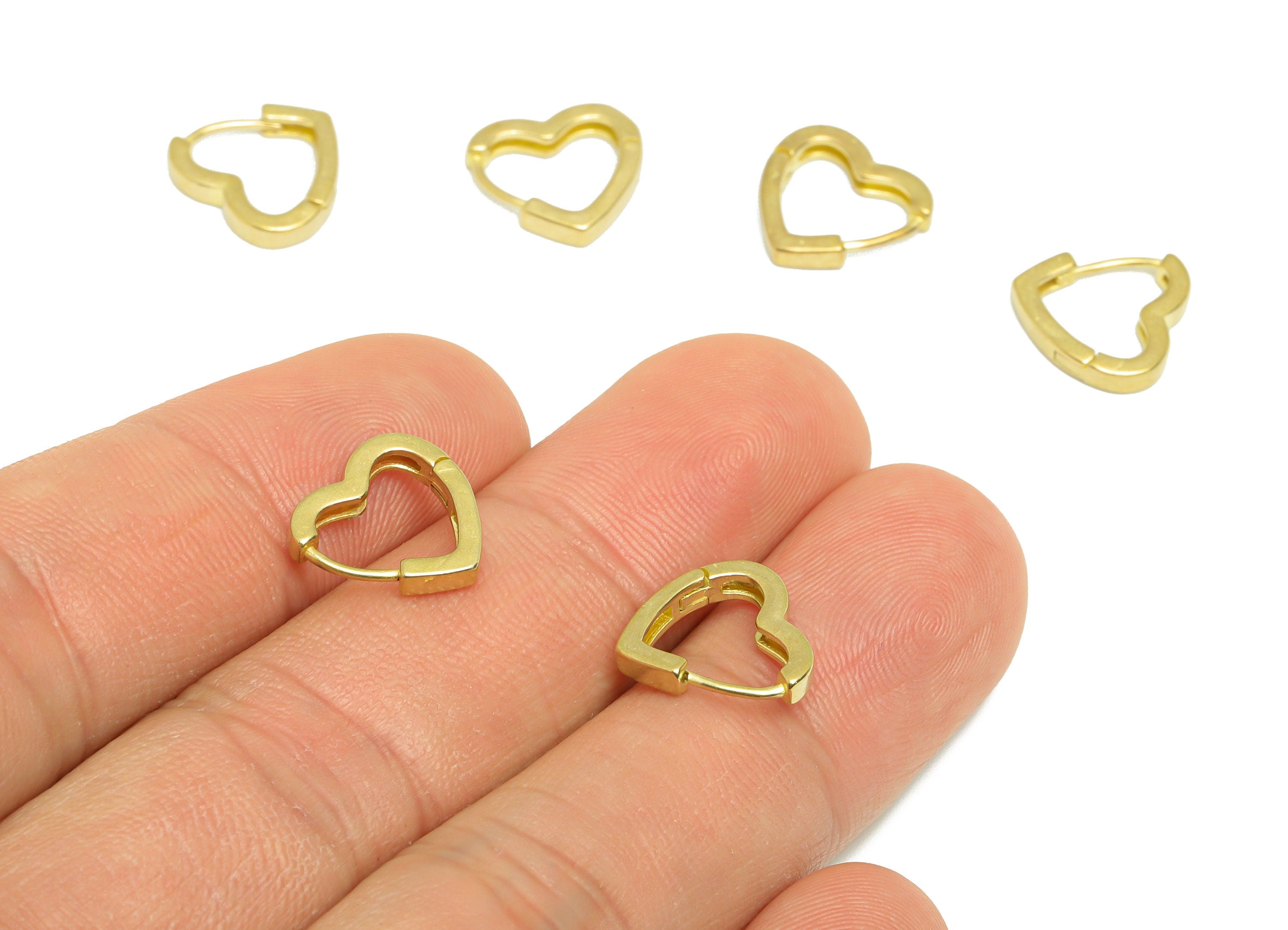 Heart Huggie Hoop Earring - Raw Brass Heart Wire Earring Clasp - Brass Clasp Hoop Earring - Heart Hoop Earring - 12.04x11.8x1.67mm - PP9278 - DOMEDBAZAAR