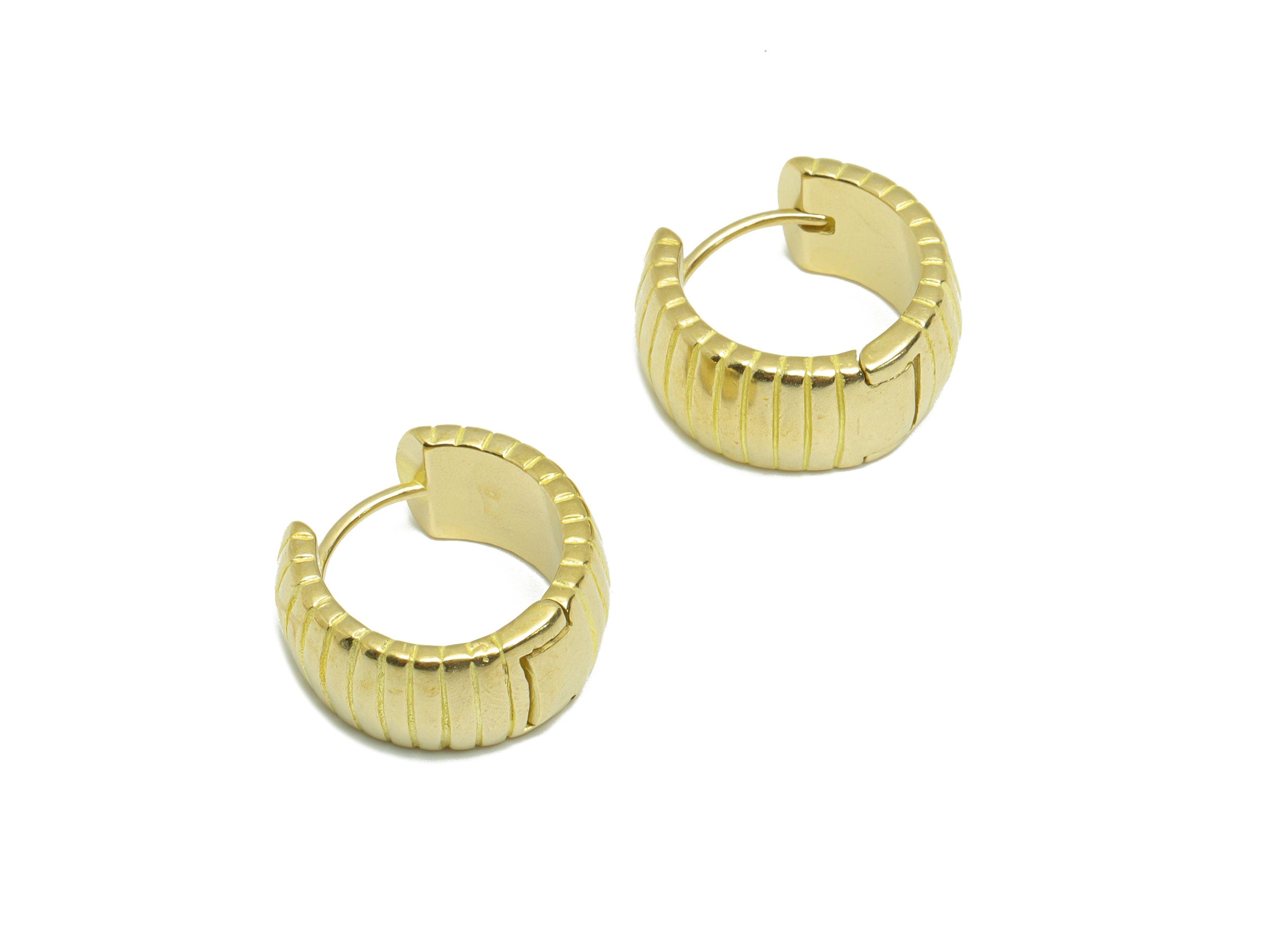 Round Wide Textured Huggie Hoop Earring - Raw Brass Textured Earring Clasp - Brass Clasp Thick Hoop Earring - 15.6x14.8x2.03mm - PP9270 - DOMEDBAZAAR