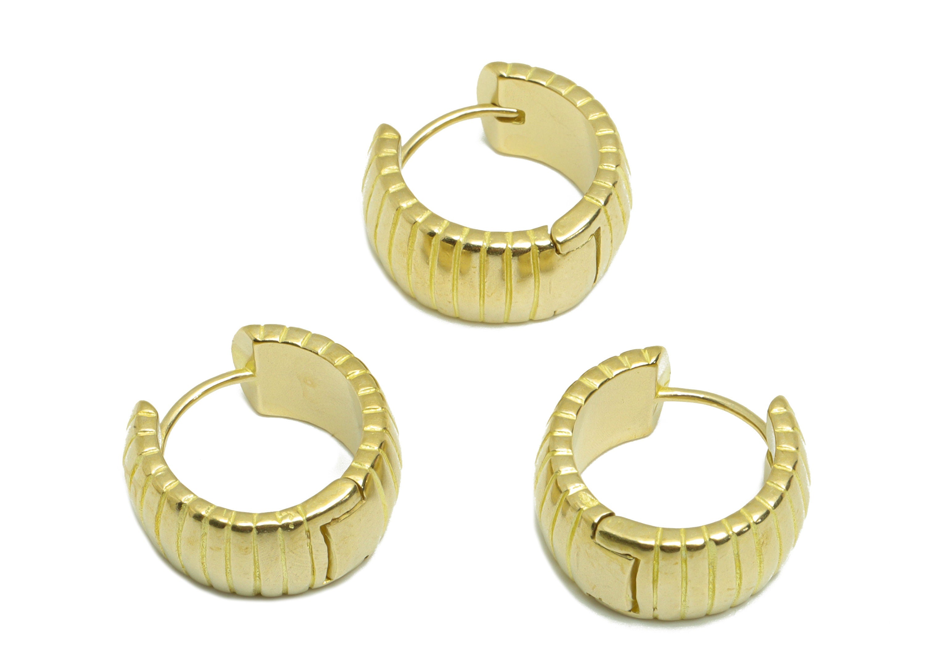 Round Wide Textured Huggie Hoop Earring - Raw Brass Textured Earring Clasp - Brass Clasp Thick Hoop Earring - 15.6x14.8x2.03mm - PP9270 - DOMEDBAZAAR