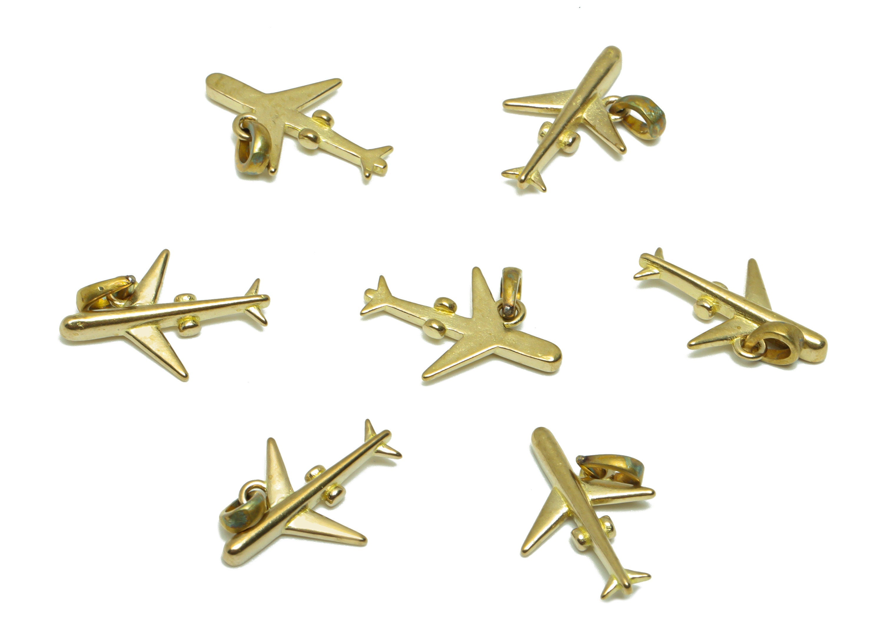 Brass Airplane Earring Charm - Raw Brass Airplane Earring Charm - Brass Airplane Pendant - Plane Figure Pendant - 14.75x10.05x1.6mm - PP9297 - DOMEDBAZAAR