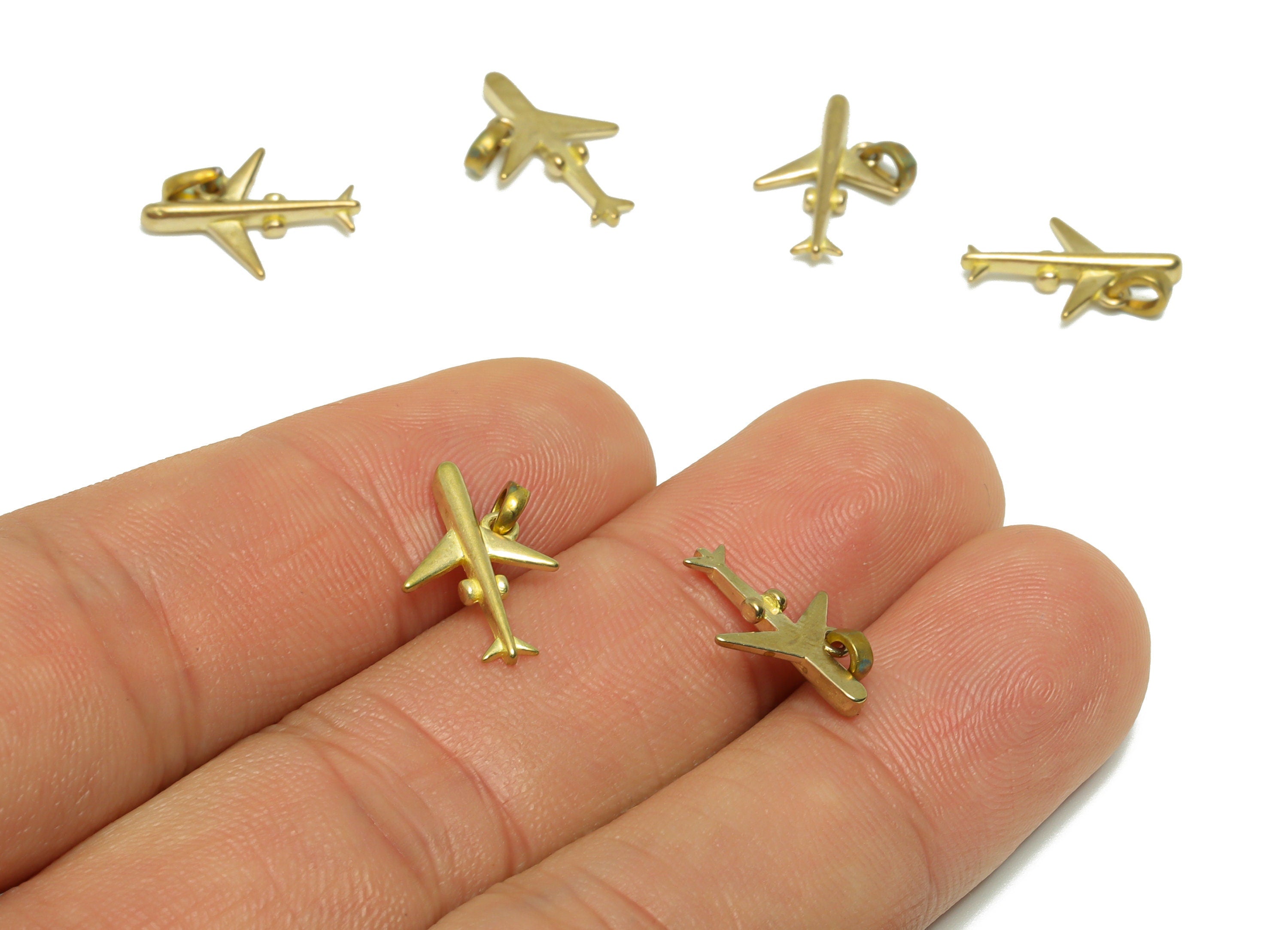 Brass Airplane Earring Charm - Raw Brass Airplane Earring Charm - Brass Airplane Pendant - Plane Figure Pendant - 14.75x10.05x1.6mm - PP9297 - DOMEDBAZAAR