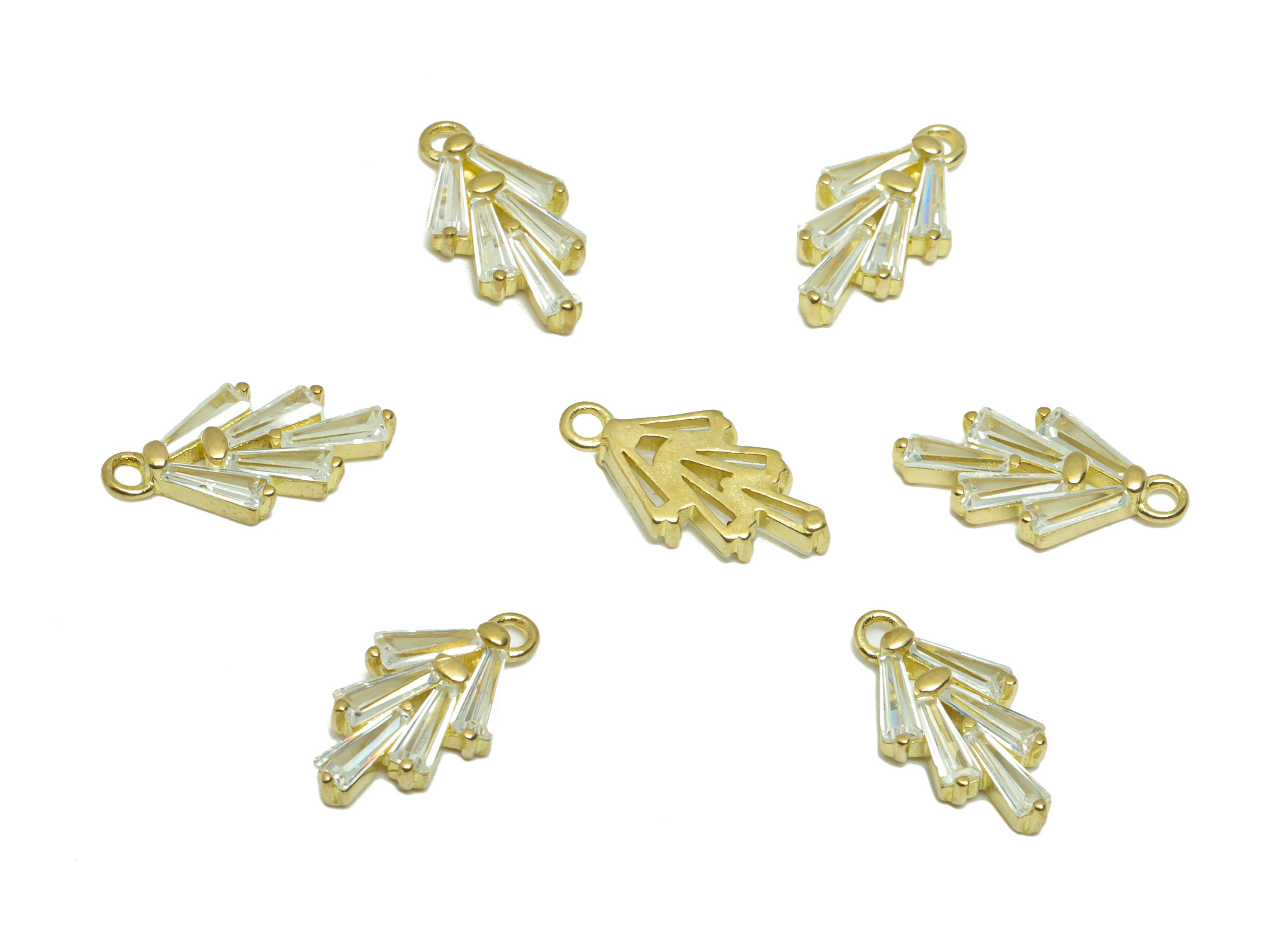 Brass CZ Tree Earring Charm - Raw Brass Trapezoid Zircon Earring Charm - Brass Cubic Zircon Pendant - For Pendant - 14.12x7.16x2mm - PP9298 - DOMEDBAZAAR