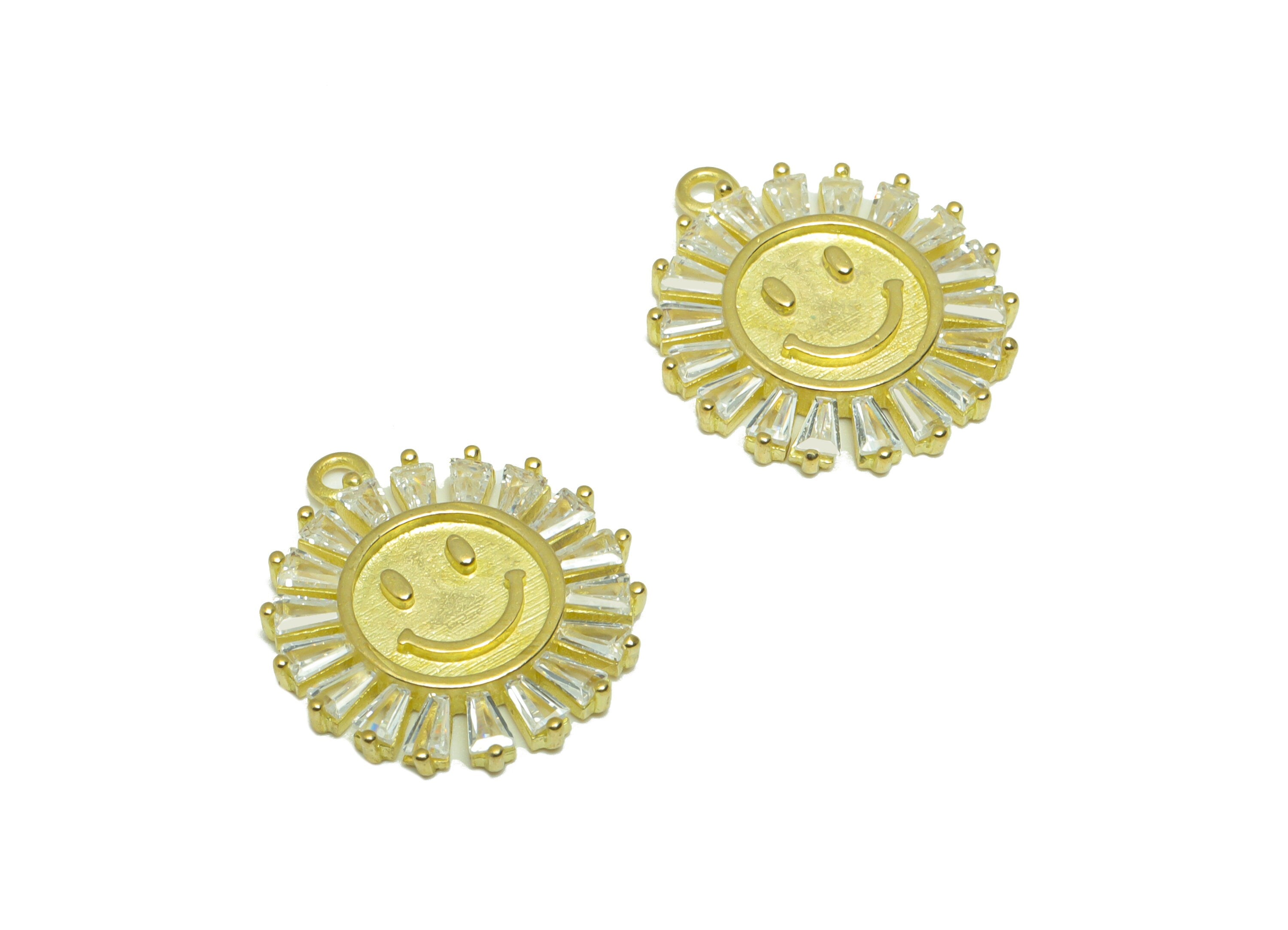 Brass CZ Face Earring Charm - Raw Brass Round Zircon Earring Charm - Brass Sun Cubic Zircon Pendant - For Pendant - 18.5x16.3x2.09mm- PP9282 - DOMEDBAZAAR