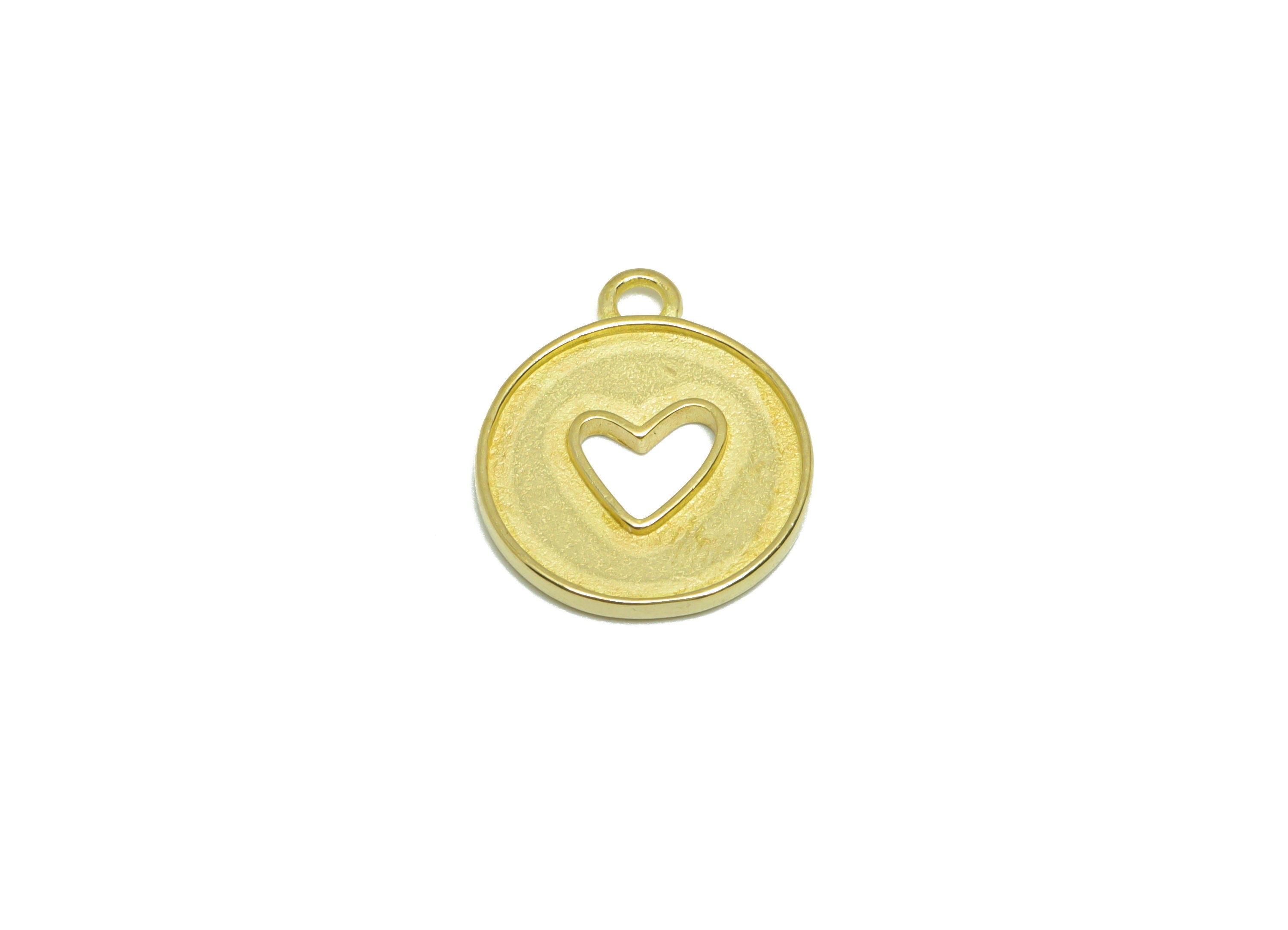 Brass Heart Earring Charm - Raw Brass Round Heart Earring Charm - Brass Textured Heart Pendant - For Enamel - 17.4x14.7x1.18mm- PP9289 - DOMEDBAZAAR