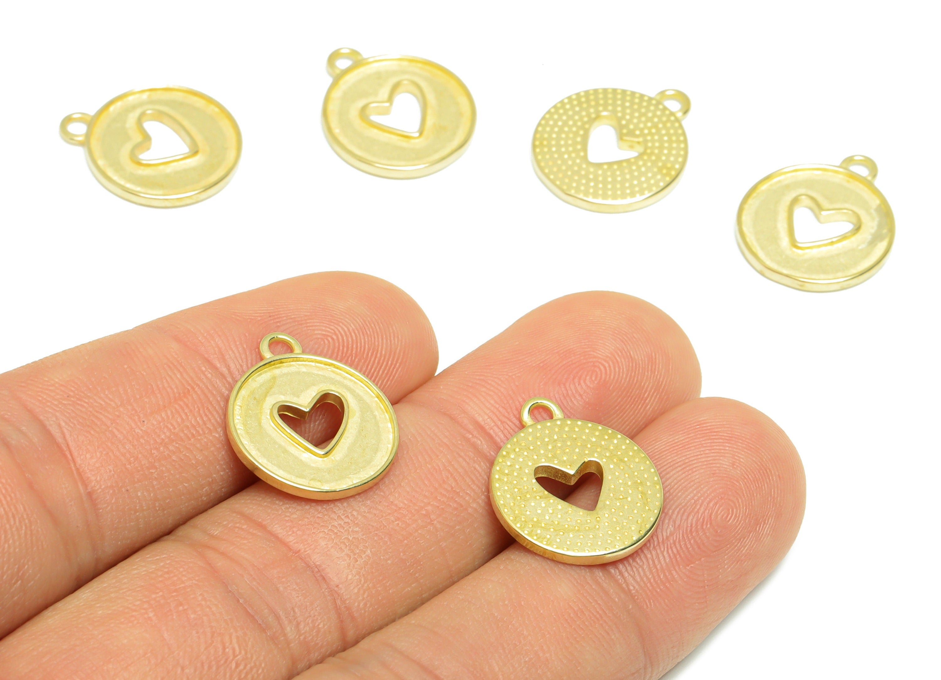 Brass Heart Earring Charm - Raw Brass Round Heart Earring Charm - Brass Textured Heart Pendant - For Enamel - 17.4x14.7x1.18mm- PP9289 - DOMEDBAZAAR
