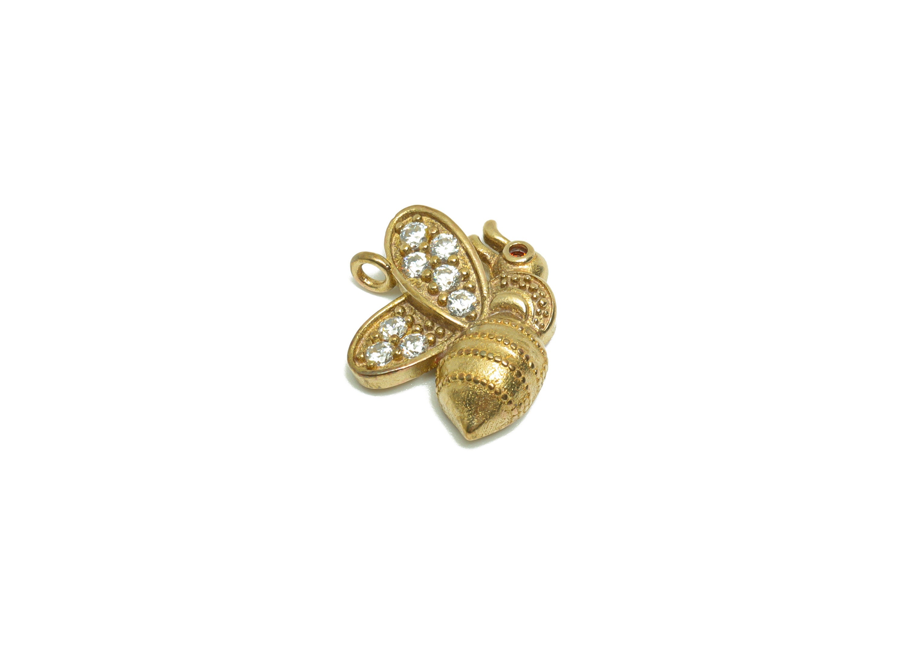 Brass CZ Bee Earring Charm - Raw Brass Insect Zircon Earring Charm - Textured Bee Zircon Pendant - Bee Figure Charm - 16.2x13x4mm - PP9277 - DOMEDBAZAAR