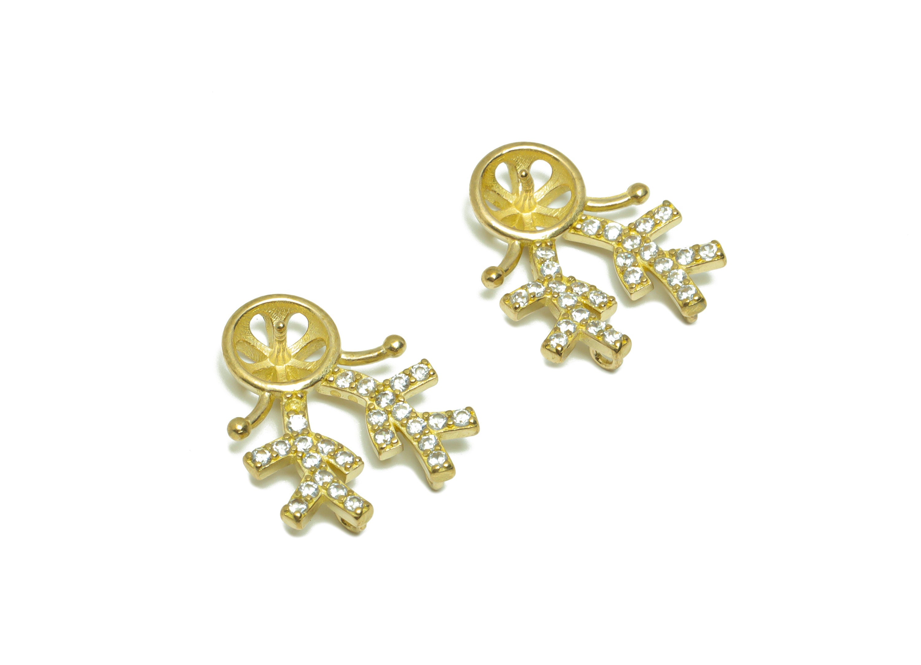 Brass CZ Antlers Earring Charm - Raw Brass Bead Setting Charm - Brass Deer Zircon Pendant For Peral - Pearl Setting - 19x15x2mm -PP9286 - DOMEDBAZAAR