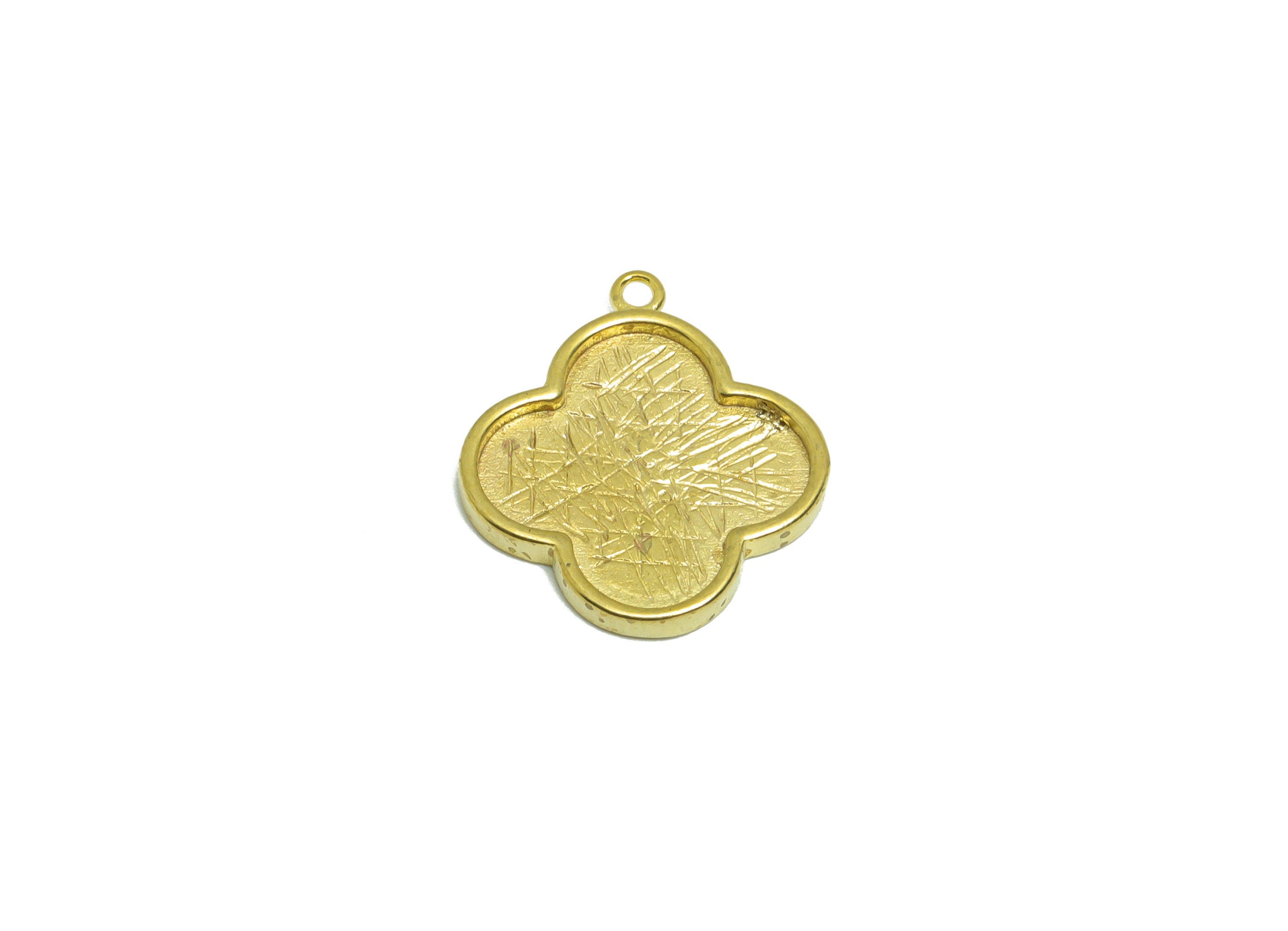 Textured Flower Earring Charm - Raw Brass Four Leaf Clover Earring For Enamel - Brass Flower Pendant - For Pendant - 19x16.84x1.8mm - PP9435 - DOMEDBAZAAR