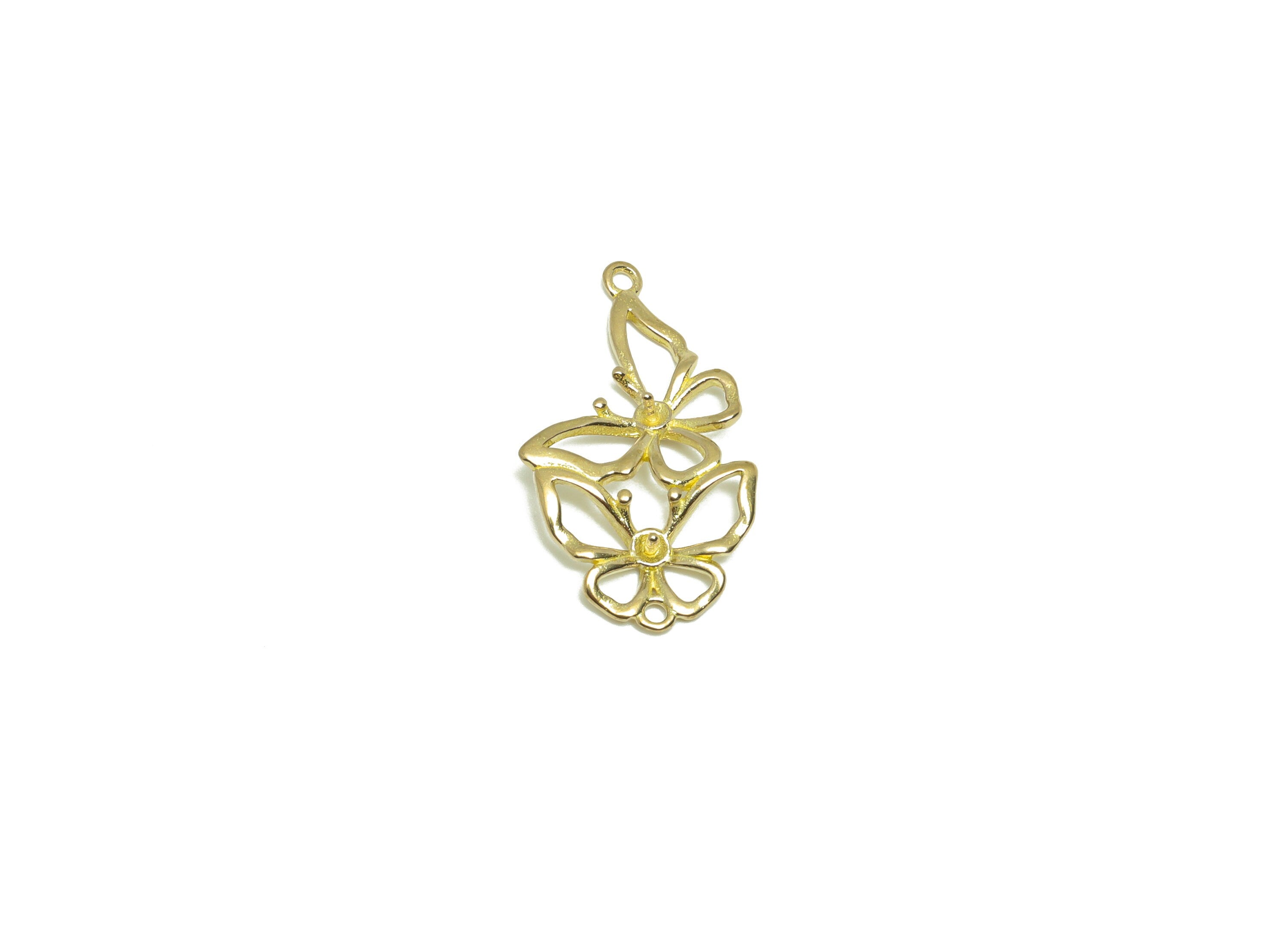 Brass Butterfly Earring Charm - Raw Brass Double Butterfly Earring Charm - Brass Inset Pendant - Wire Butterfly Charm - 13.4x23x2mm - PP9302 - DOMEDBAZAAR
