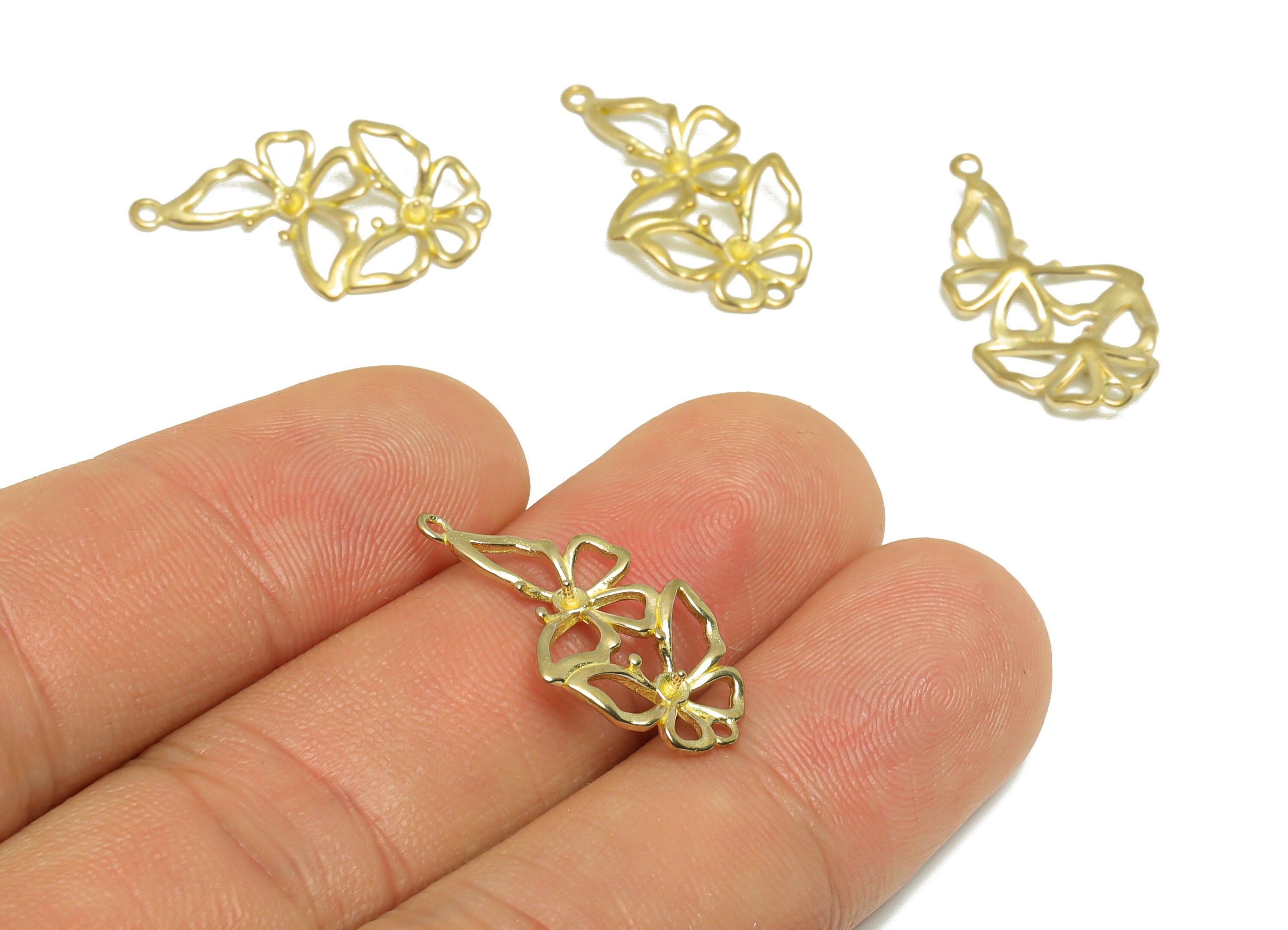 Brass Butterfly Earring Charm - Raw Brass Double Butterfly Earring Charm - Brass Inset Pendant - Wire Butterfly Charm - 13.4x23x2mm - PP9302 - DOMEDBAZAAR