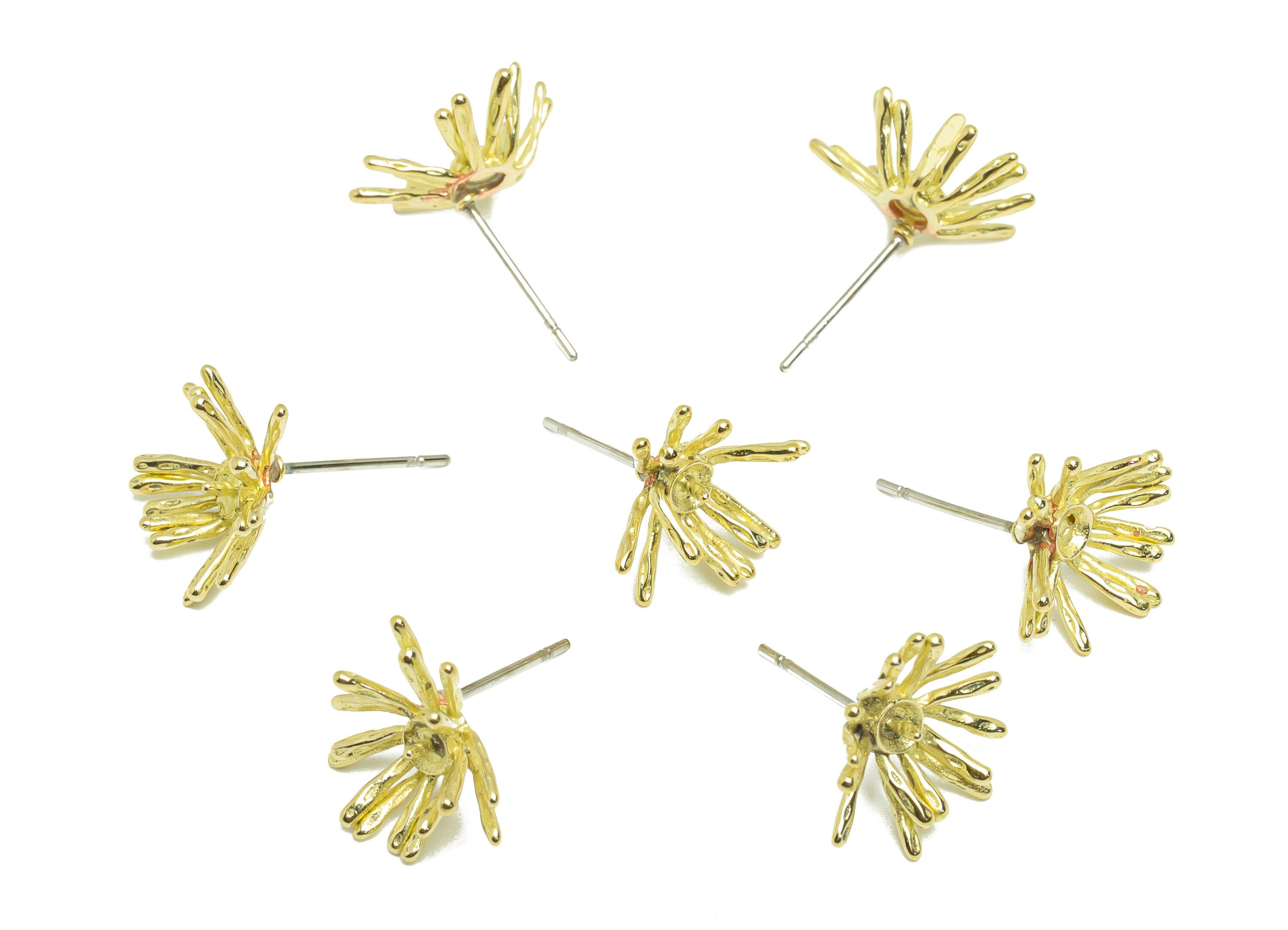 Brass Flower Earring Post - Raw Brass Daisy Earring Stud - Brass Earring Post For Diamond - Brass Botanical Earring Post -14x12x2mm - PP9305 - DOMEDBAZAAR