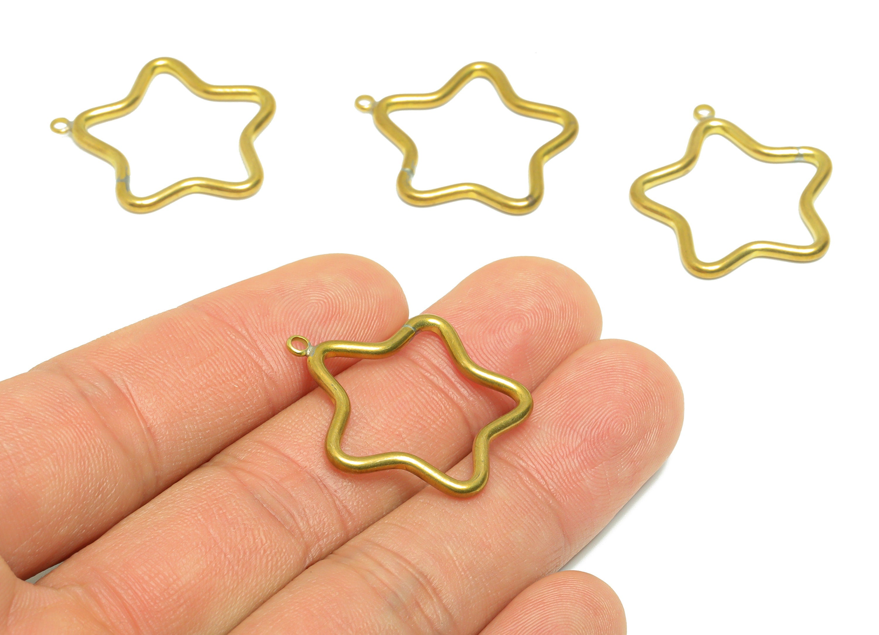 Brass Star Wire Earring Charm - Raw Brass Star Earring Charm - Brass Wire Star Pendant - For Pendant - Earring Finding - 29x25x1mm - PP9415 - DOMEDBAZAAR