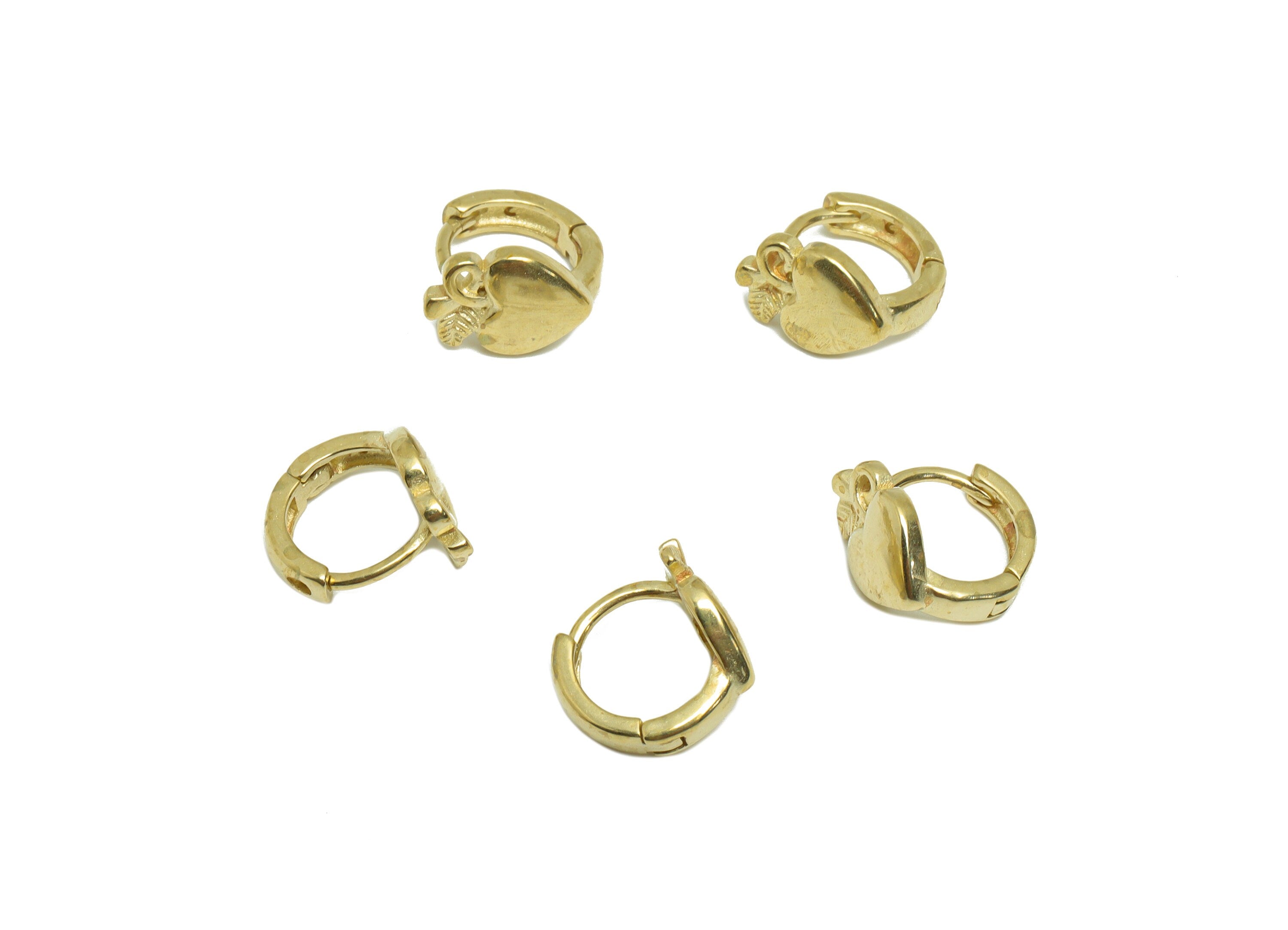 Brass Heart Huggie Hoop Earring - Raw Brass Apple Earring Clasp - Brass Heart Clasp Earring - Clasp Hoop Earring - 9.59x9.03x6.58mm - PP9607 - DOMEDBAZAAR