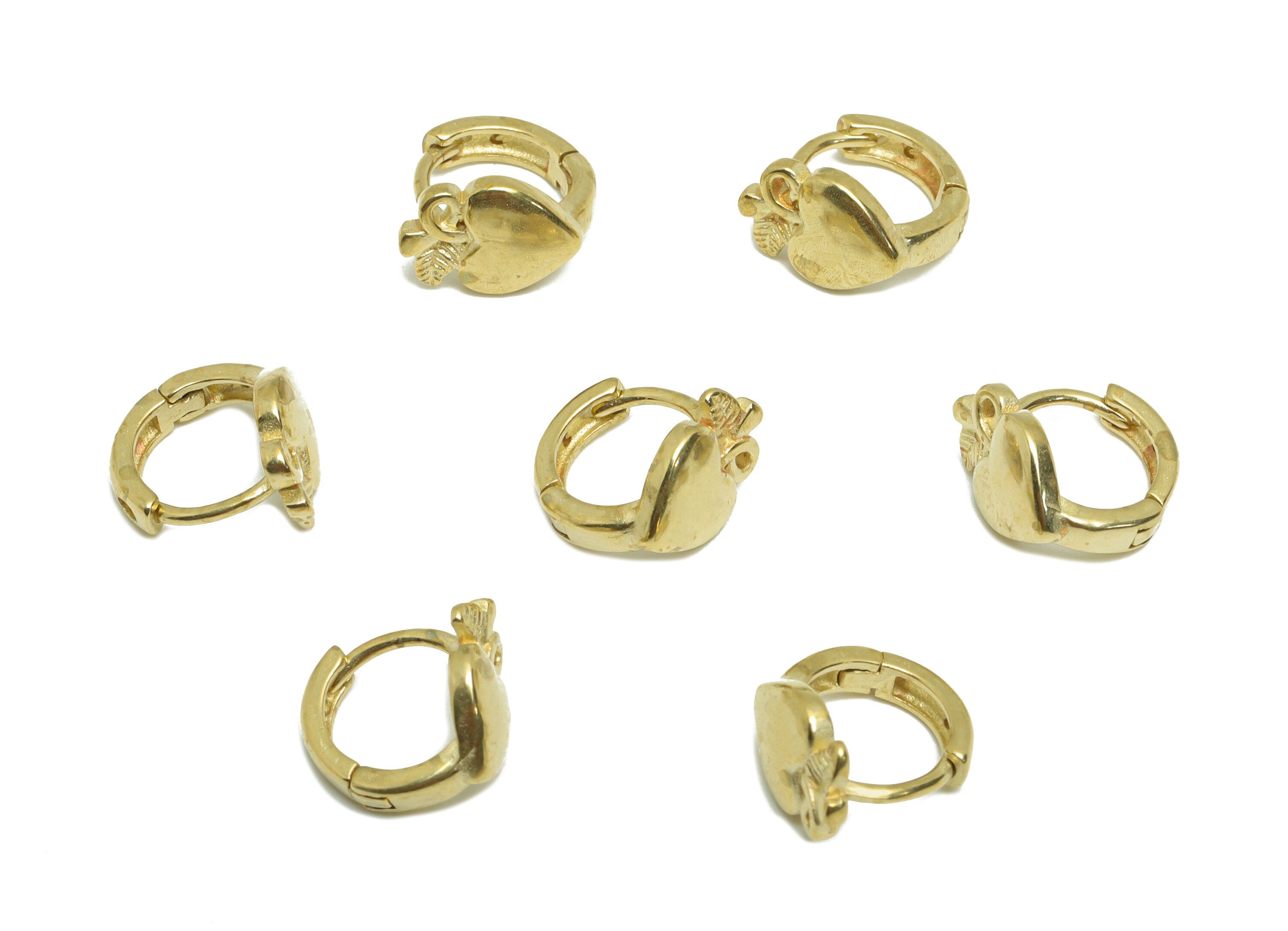 Brass Heart Huggie Hoop Earring - Raw Brass Apple Earring Clasp - Brass Heart Clasp Earring - Clasp Hoop Earring - 9.59x9.03x6.58mm - PP9607 - DOMEDBAZAAR