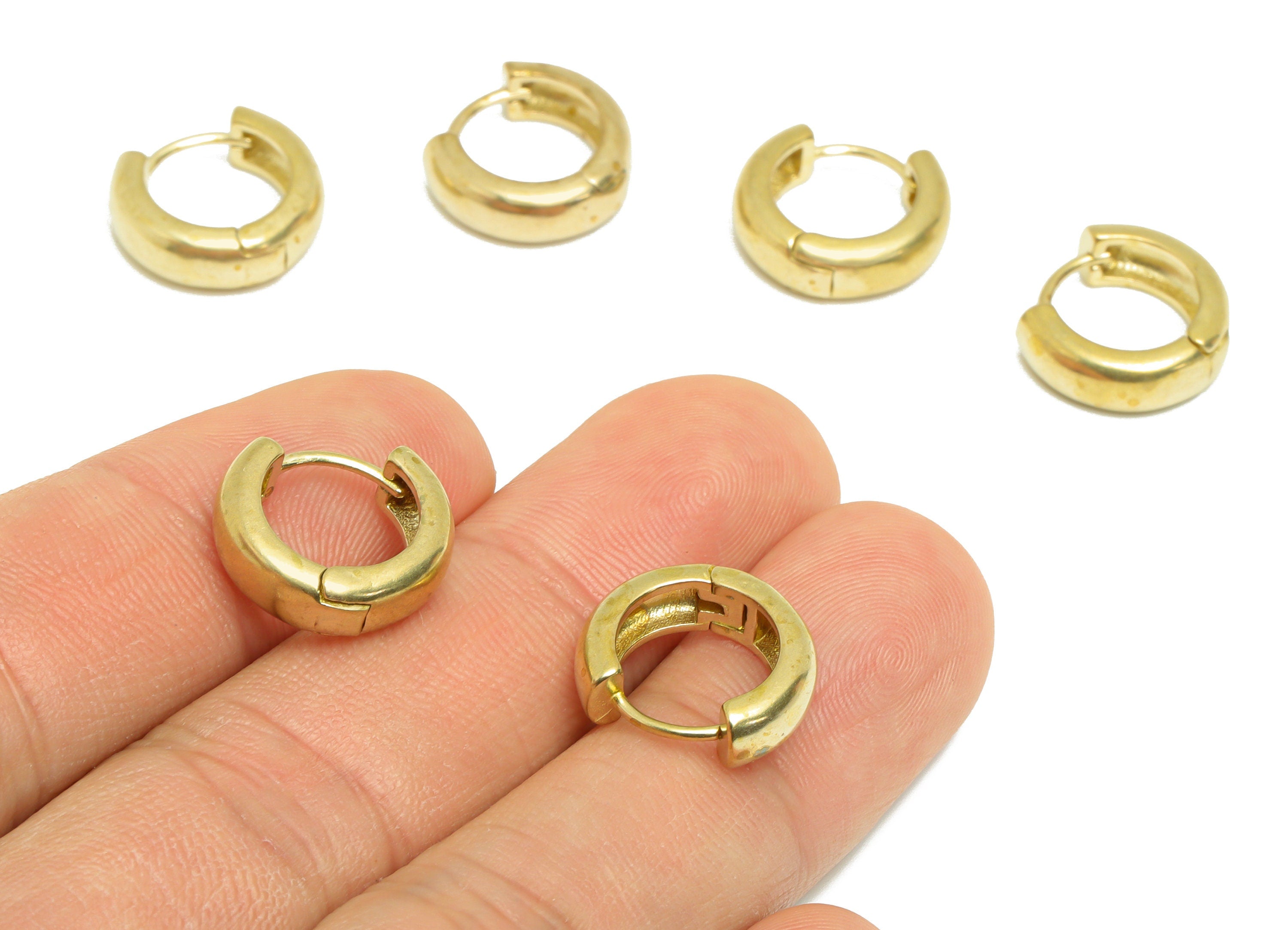 Brass Thick Huggie Hoop Earring - Raw Brass Circle Earring Clasp - Brass Clasp Earring - Clasp Hoop Earring - 14.8x13.7x4.8mm - PP9584 - DOMEDBAZAAR