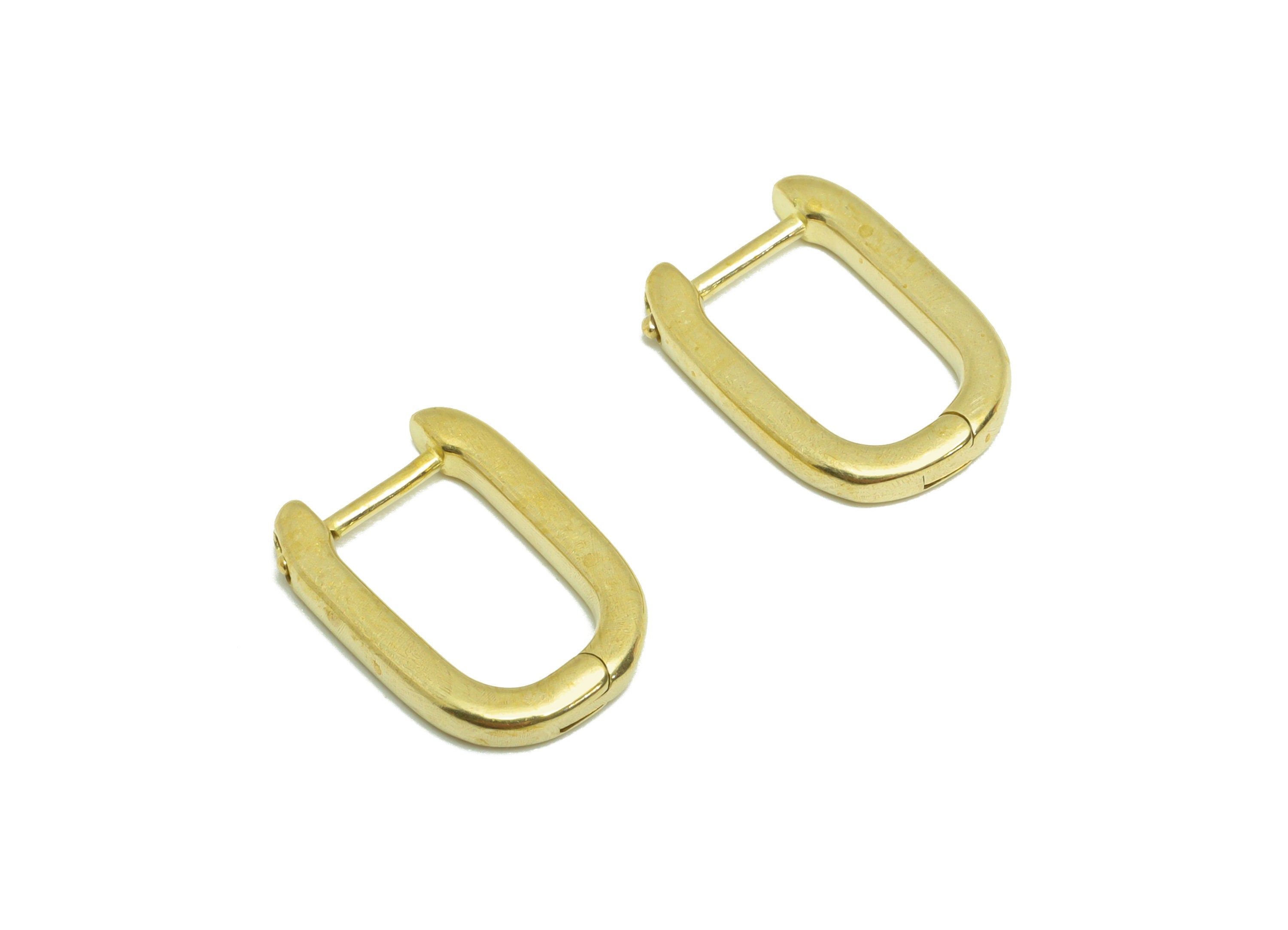 Brass Rectangle English Lock Earring - Raw Brass Geometry Earring - Rectangle Hoop Lock Earring - English Lock Earring - 14x10x2mm - PP9597 - DOMEDBAZAAR